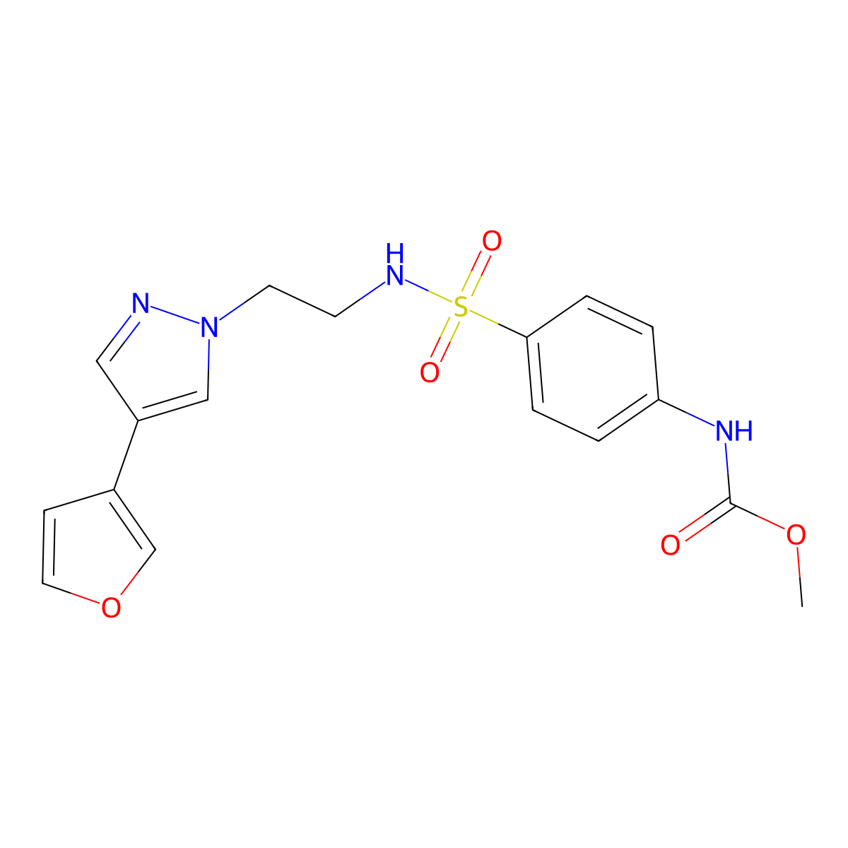 methyl (4-(N-(2-(4-(furan-3-yl)-1H-pyrazol-1-yl)ethyl)sulfamoyl)phenyl)carbamate molecular structure, CAS 2034554-34-0