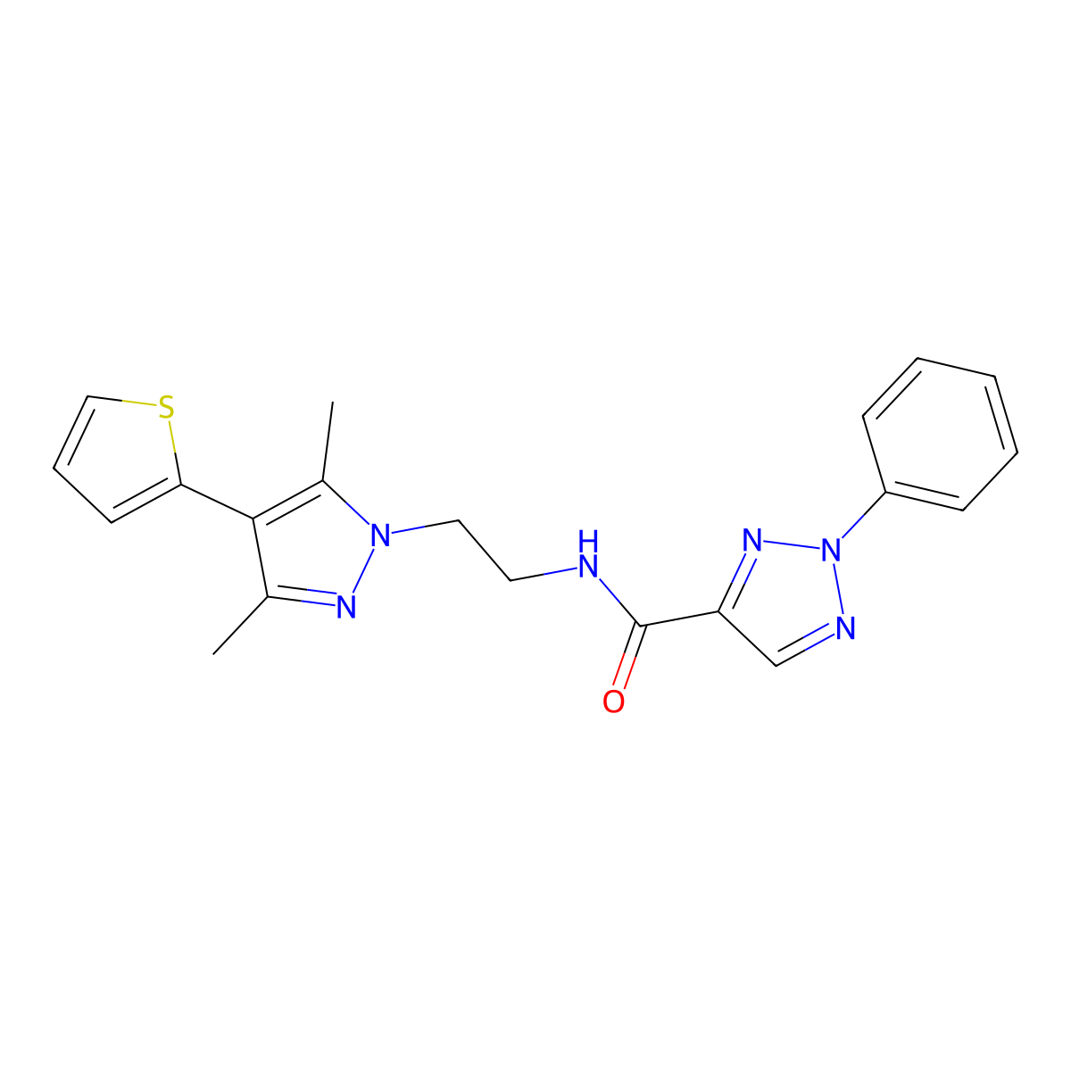 N-(2-(3,5-dimethyl-4-(thiophen-2-yl)-1H-pyrazol-1-yl)ethyl)-2-phenyl-2H-1,2,3-triazole-4-carboxamide molecular structure, CAS 2034554-38-4