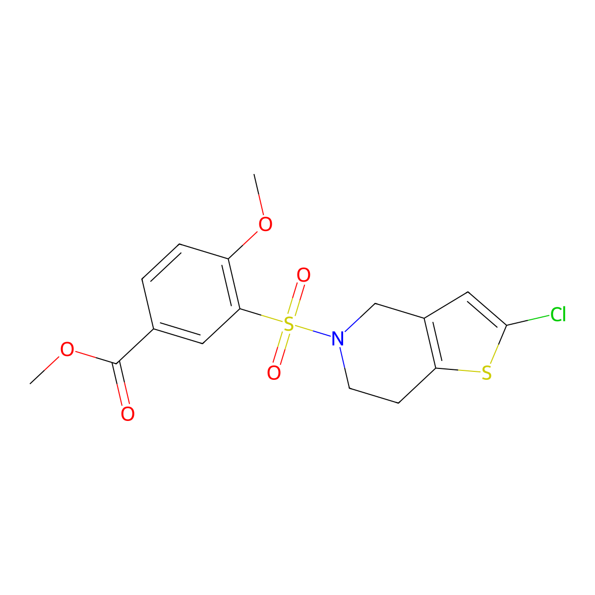 methyl 3-({2-chloro-4H,5H,6H,7H-thieno[3,2-c]pyridin-5-yl}sulfonyl)-4-methoxybenzoate molecular structure, CAS 2034554-45-3