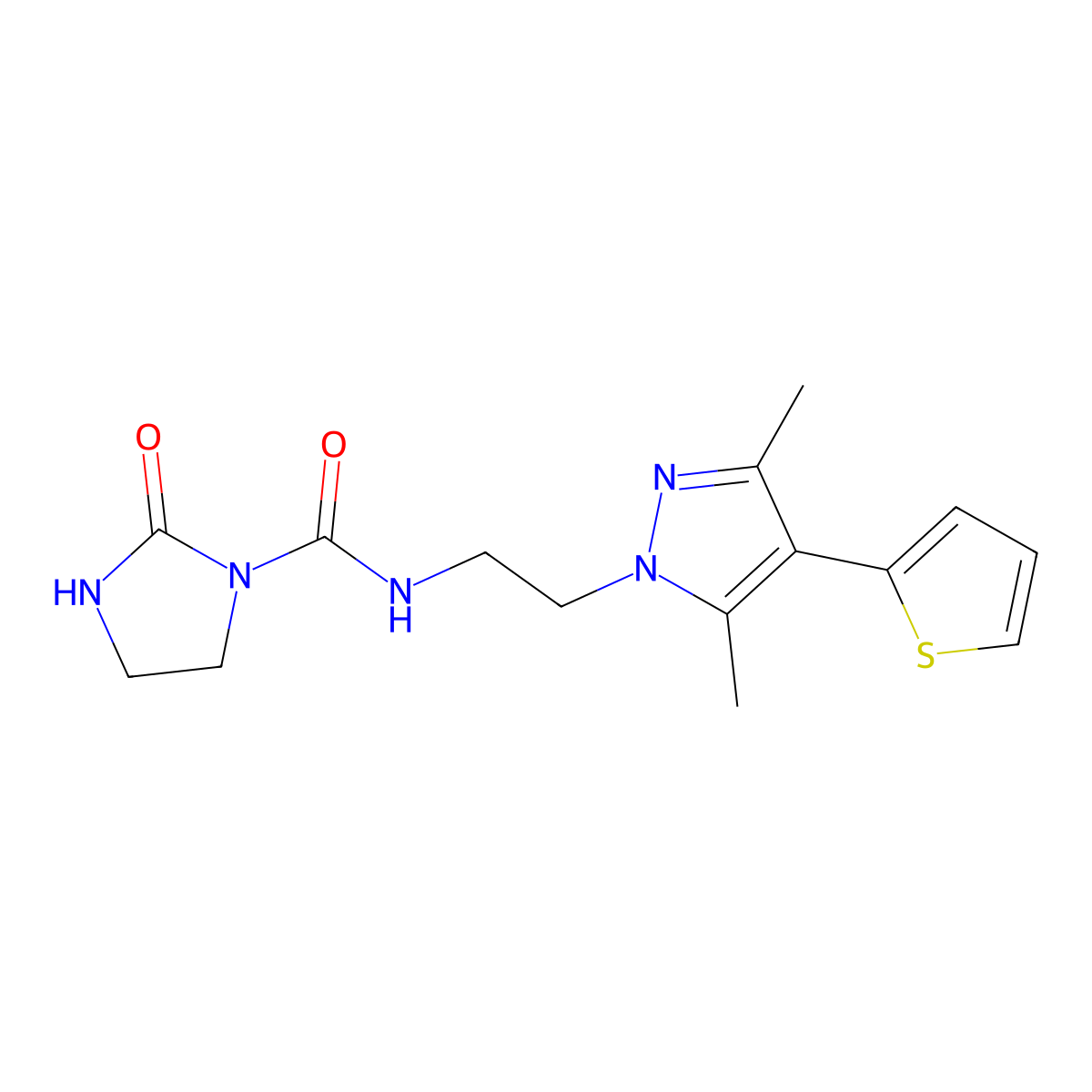 N-{2-[3,5-dimethyl-4-(thiophen-2-yl)-1H-pyrazol-1-yl]ethyl}-2-oxoimidazolidine-1-carboxamide molecular structure, CAS 2034554-48-6