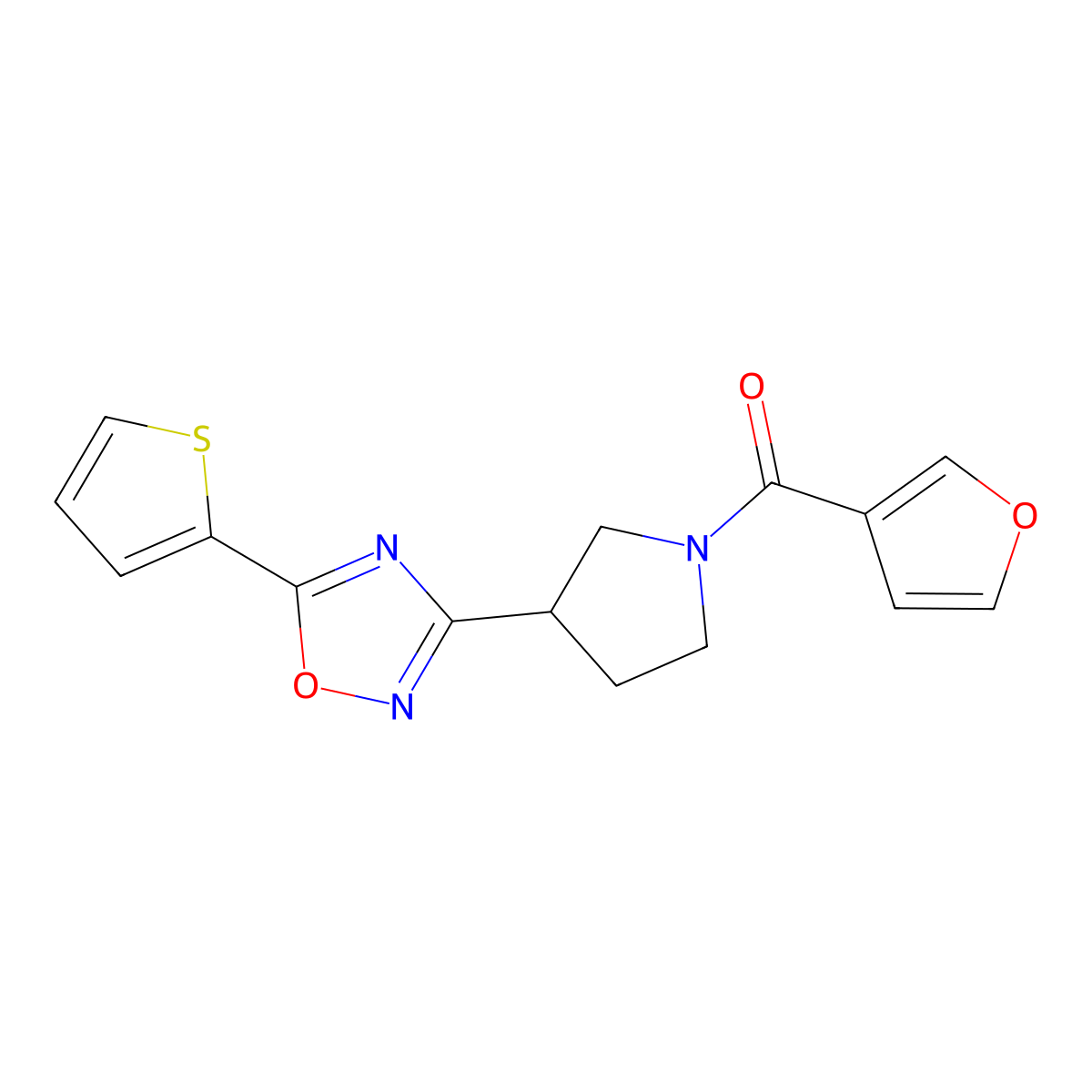 Furan-3-yl(3-(5-(thiophen-2-yl)-1,2,4-oxadiazol-3-yl)pyrrolidin-1-yl)methanone molecular structure, CAS 2034554-50-0
