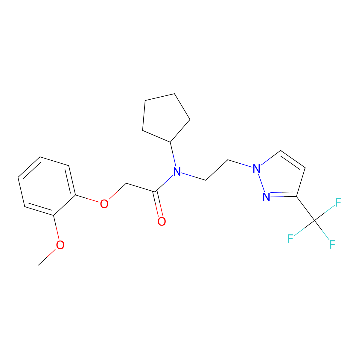 N-cyclopentyl-2-(2-methoxyphenoxy)-N-{2-[3-(trifluoromethyl)-1H-pyrazol-1-yl]ethyl}acetamide molecular structure, CAS 2034554-51-1