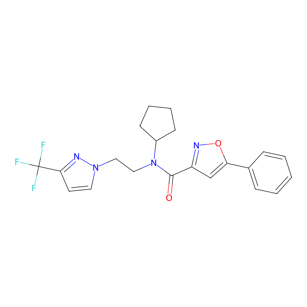N-cyclopentyl-5-phenyl-N-(2-(3-(trifluoromethyl)-1H-pyrazol-1-yl)ethyl)isoxazole-3-carboxamide molecular structure, CAS 2034554-60-2
