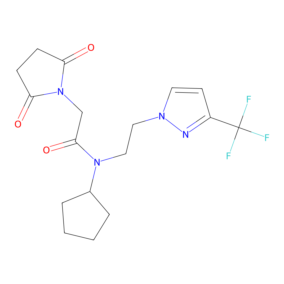 N-cyclopentyl-2-(2,5-dioxopyrrolidin-1-yl)-N-(2-(3-(trifluoromethyl)-1H-pyrazol-1-yl)ethyl)acetamide molecular structure, CAS 2034554-66-8