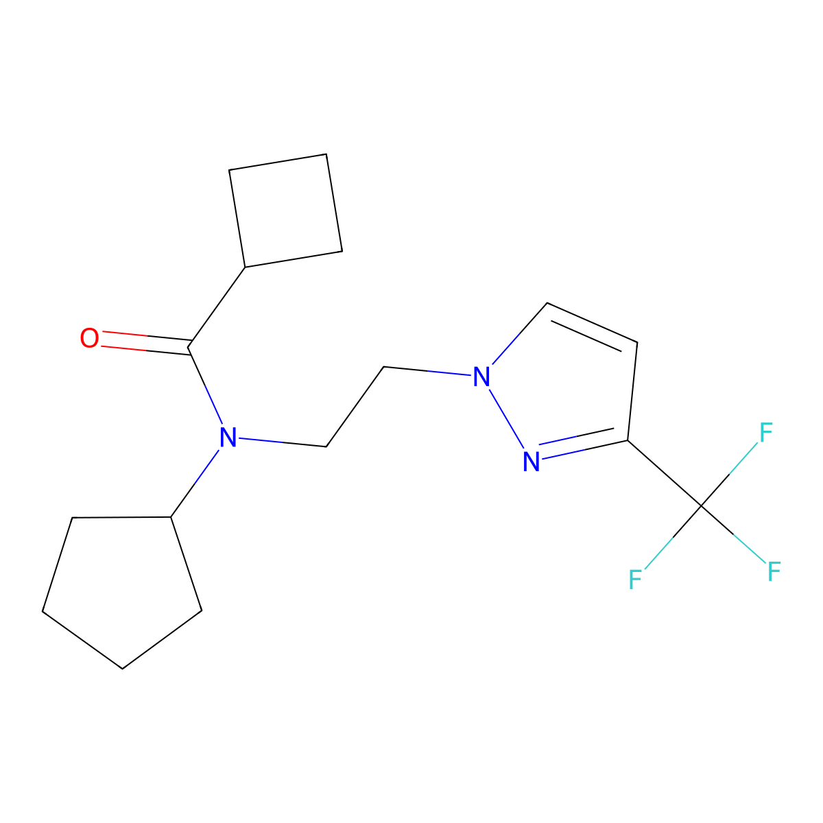 N-cyclopentyl-N-{2-[3-(trifluoromethyl)-1H-pyrazol-1-yl]ethyl}cyclobutanecarboxamide molecular structure, CAS 2034554-74-8