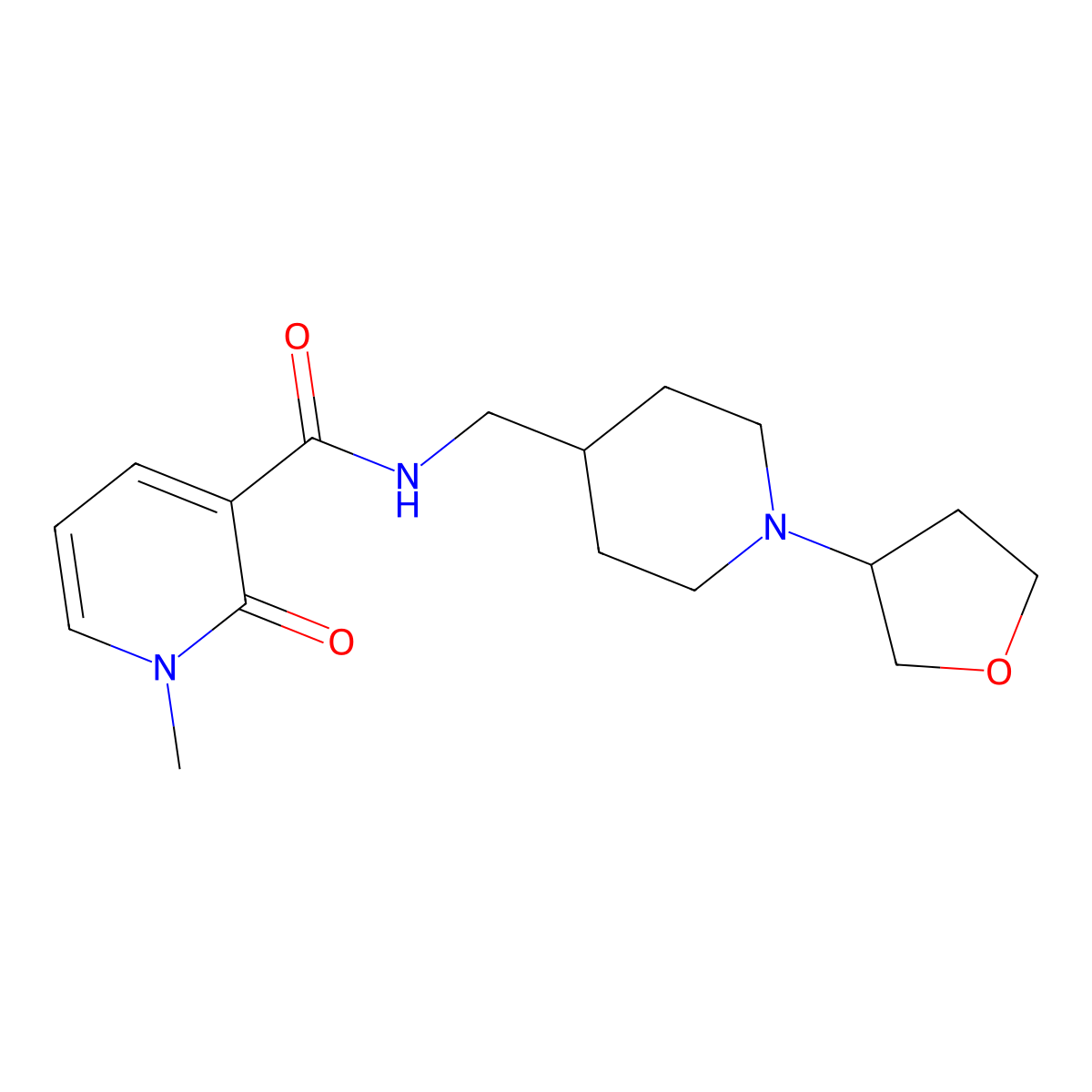 1-methyl-2-oxo-N-((1-(tetrahydrofuran-3-yl)piperidin-4-yl)methyl)-1,2-dihydropyridine-3-carboxamide molecular structure, CAS 2034554-82-8