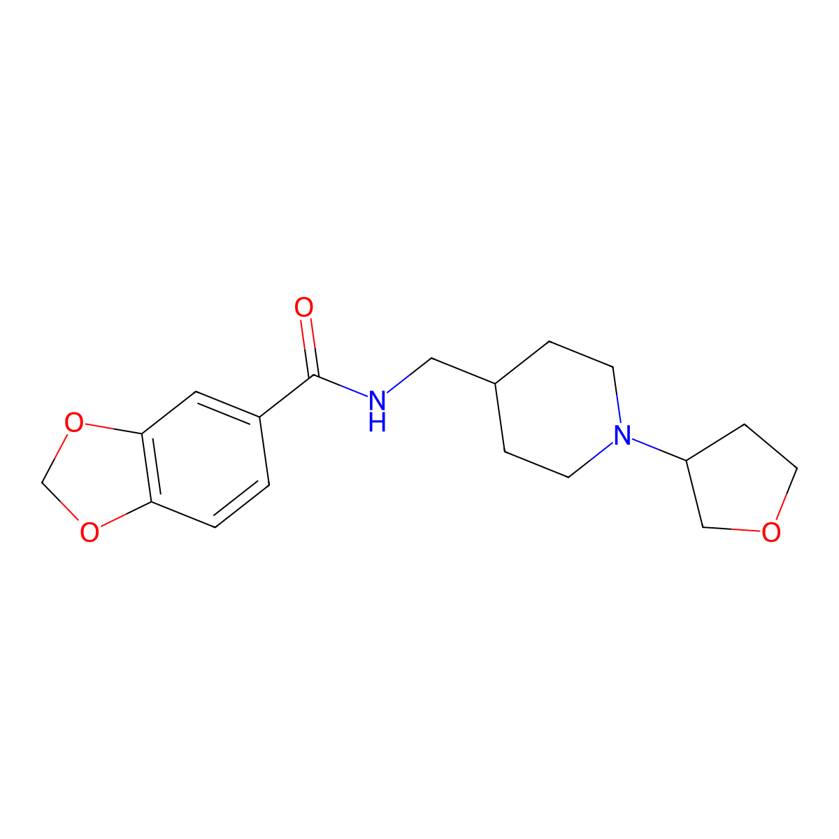N-((1-(tetrahydrofuran-3-yl)piperidin-4-yl)methyl)benzo[d][1,3]dioxole-5-carboxamide molecular structure, CAS 2034554-86-2
