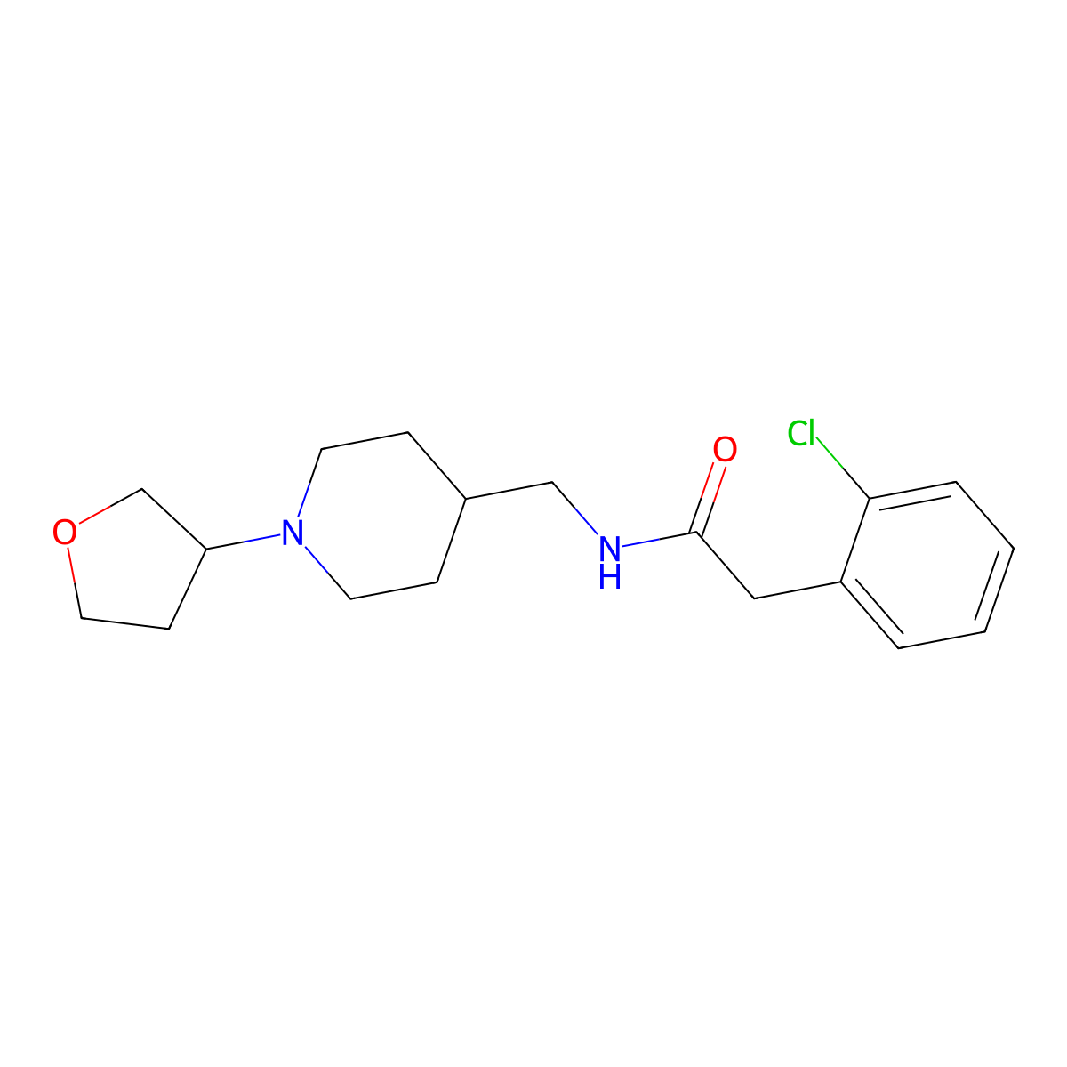 2-(2-chlorophenyl)-N-{[1-(oxolan-3-yl)piperidin-4-yl]methyl}acetamide molecular structure, CAS 2034554-99-7