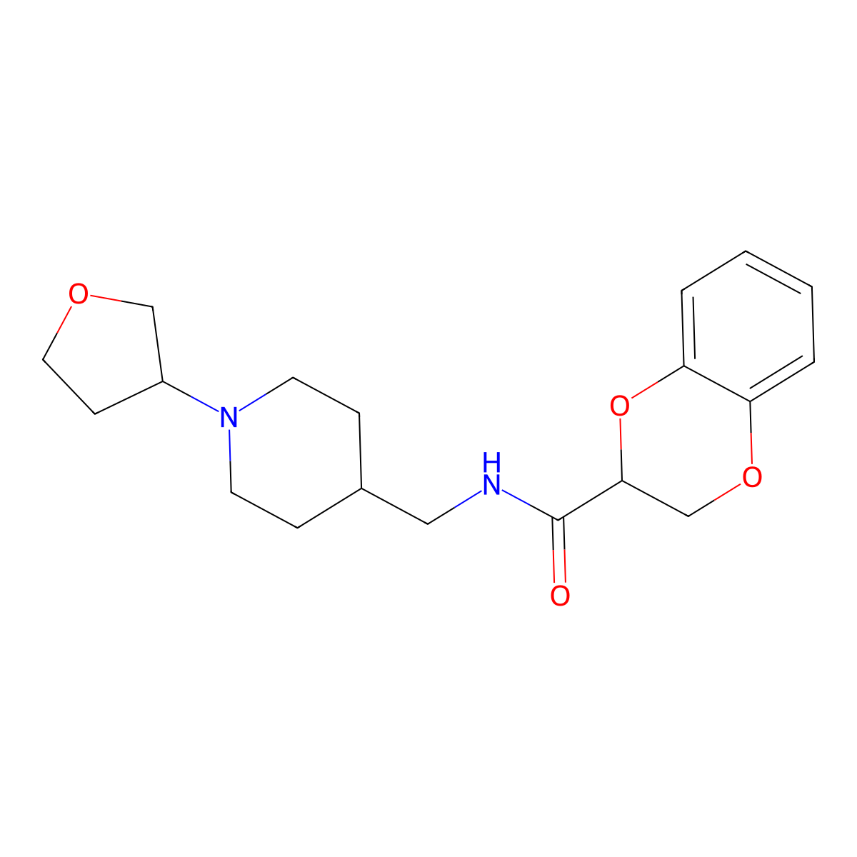 N-((1-(tetrahydrofuran-3-yl)piperidin-4-yl)methyl)-2,3-dihydrobenzo[b][1,4]dioxine-2-carboxamide molecular structure, CAS 2034555-02-5