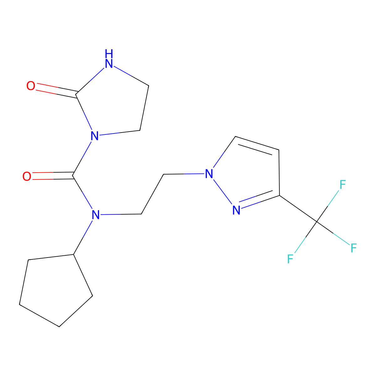N-cyclopentyl-2-oxo-N-(2-(3-(trifluoromethyl)-1H-pyrazol-1-yl)ethyl)imidazolidine-1-carboxamide molecular structure, CAS 2034555-04-7