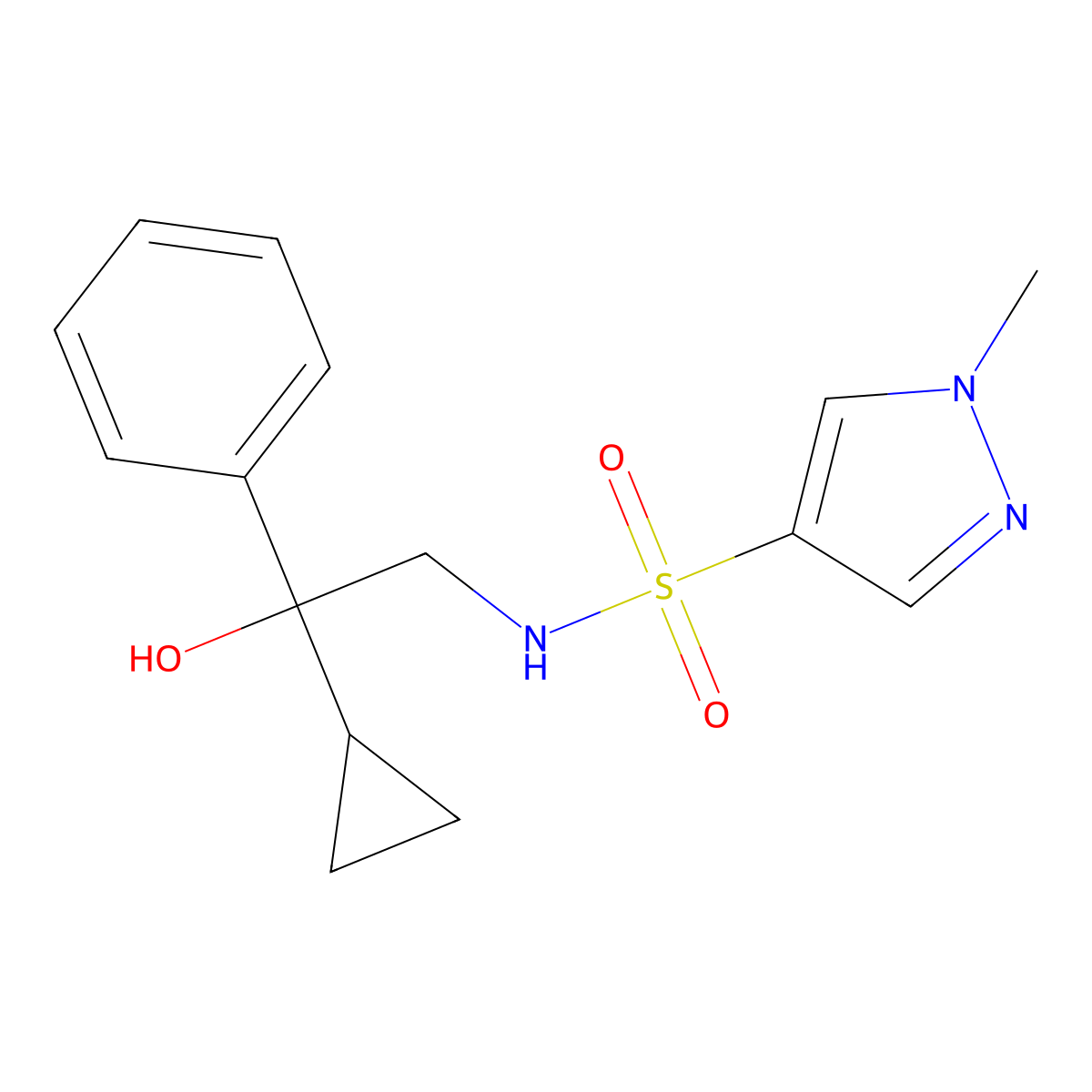 N-(2-cyclopropyl-2-hydroxy-2-phenylethyl)-1-methyl-1H-pyrazole-4-sulfonamide molecular structure, CAS 2034555-05-8