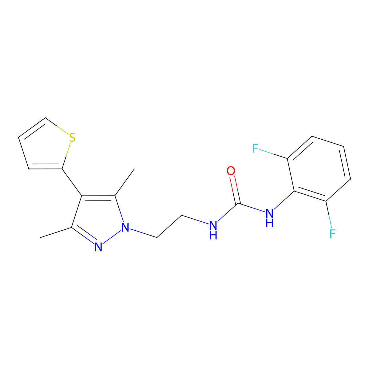 1-(2,6-difluorophenyl)-3-(2-(3,5-dimethyl-4-(thiophen-2-yl)-1H-pyrazol-1-yl)ethyl)urea molecular structure, CAS 2034555-07-0