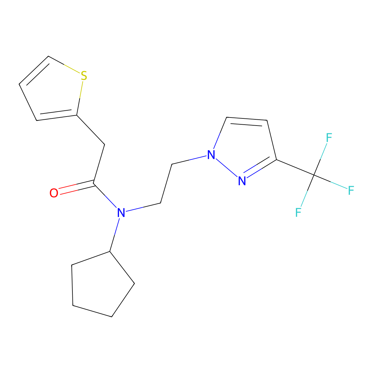 N-cyclopentyl-2-(thiophen-2-yl)-N-{2-[3-(trifluoromethyl)-1H-pyrazol-1-yl]ethyl}acetamide molecular structure, CAS 2034555-10-5
