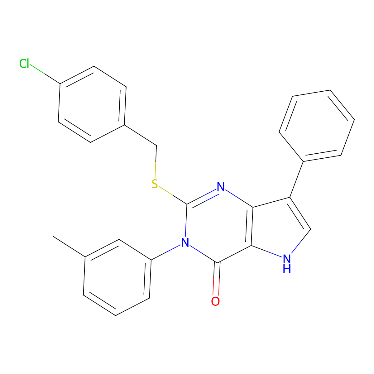 2-((4-chlorobenzyl)thio)-7-phenyl-3-(m-tolyl)-3H-pyrrolo[3,2-d]pyrimidin-4(5H)-one molecular structure, CAS 2034555-12-7