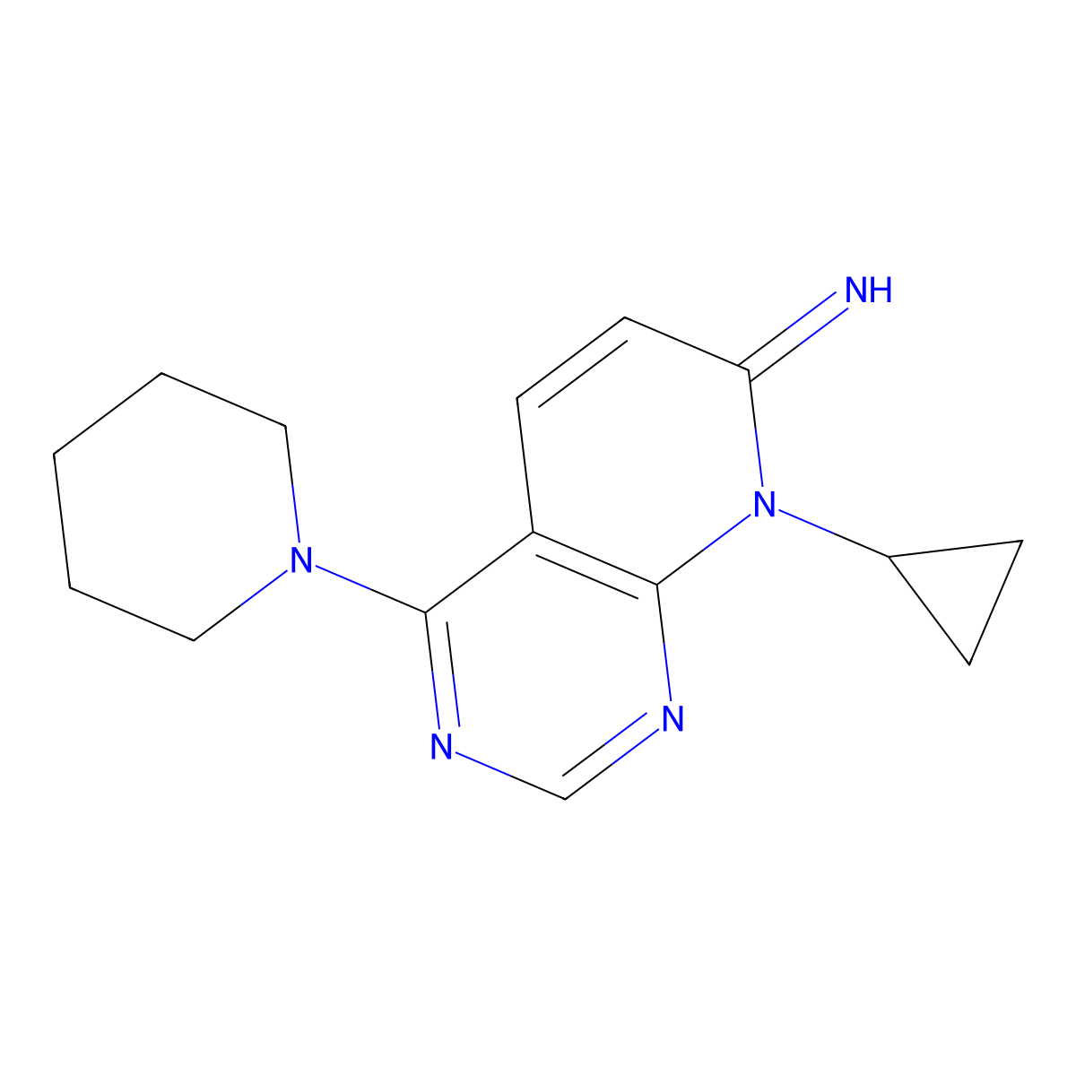 8-cyclopropyl-4-(piperidin-1-yl)pyrido[2,3-d]pyrimidin-7(8H)-imine molecular structure, CAS 2034555-18-3