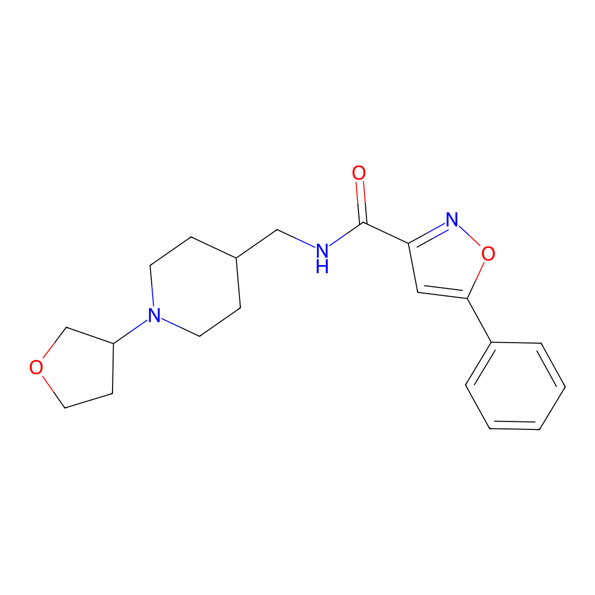 5-phenyl-N-((1-(tetrahydrofuran-3-yl)piperidin-4-yl)methyl)isoxazole-3-carboxamide molecular structure, CAS 2034555-22-9