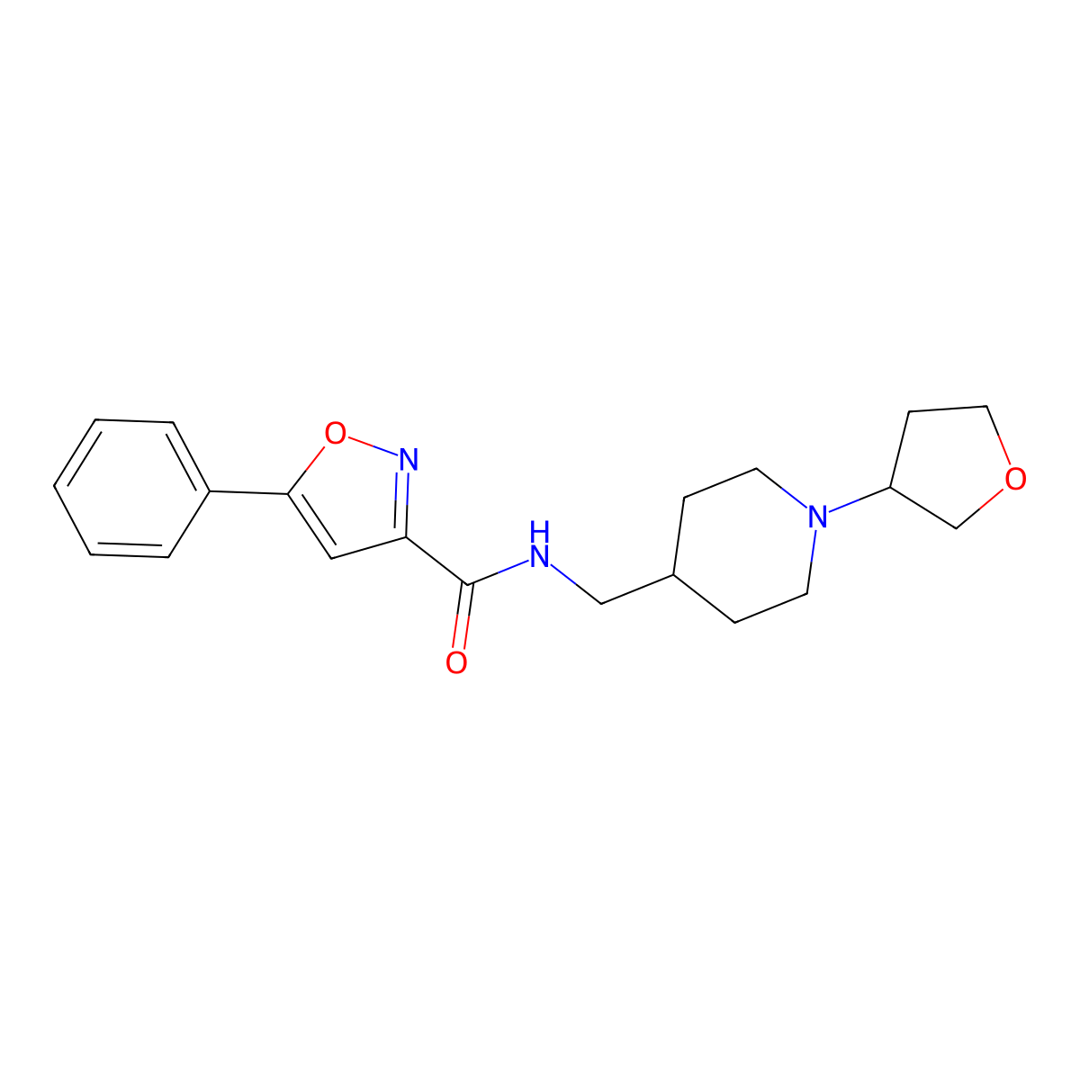 5-phenyl-N-((1-(tetrahydrofuran-3-yl)piperidin-4-yl)methyl)isoxazole-3-carboxamide molecular structure, CAS 2034555-22-9