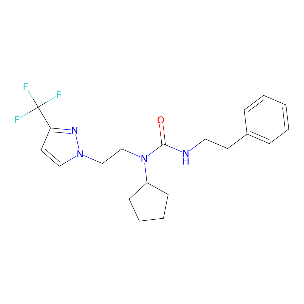 1-cyclopentyl-3-phenethyl-1-(2-(3-(trifluoromethyl)-1H-pyrazol-1-yl)ethyl)urea molecular structure, CAS 2034555-25-2
