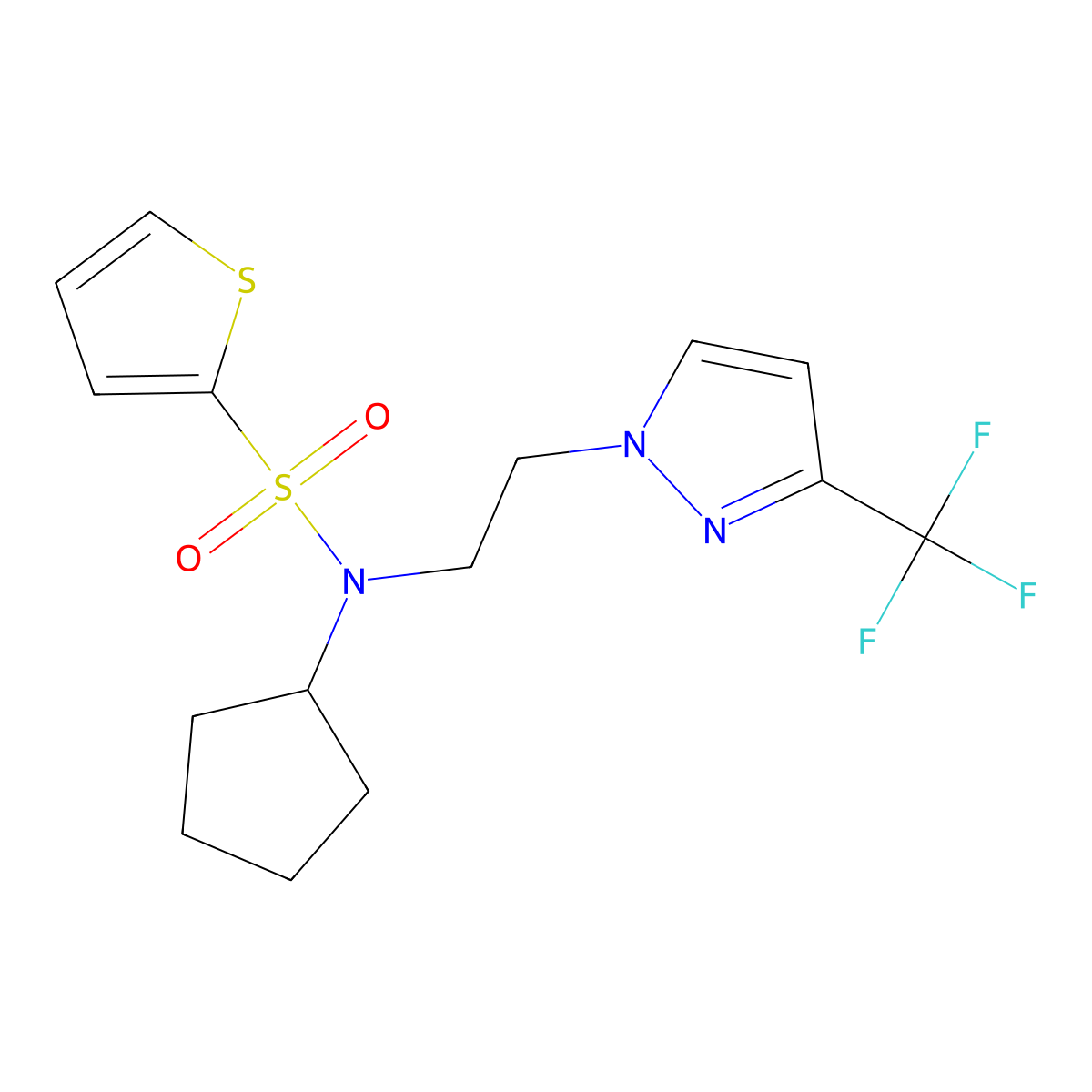 N-cyclopentyl-N-(2-(3-(trifluoromethyl)-1H-pyrazol-1-yl)ethyl)thiophene-2-sulfonamide molecular structure, CAS 2034555-30-9