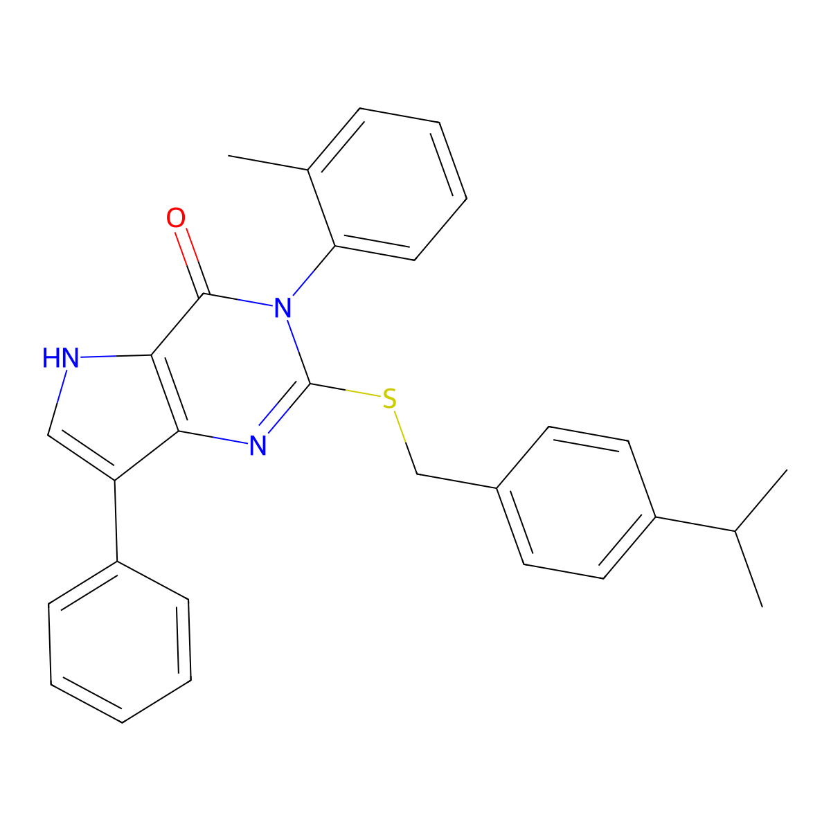 2-((4-isopropylbenzyl)thio)-7-phenyl-3-(o-tolyl)-3H-pyrrolo[3,2-d]pyrimidin-4(5H)-one molecular structure, CAS 2034555-33-2