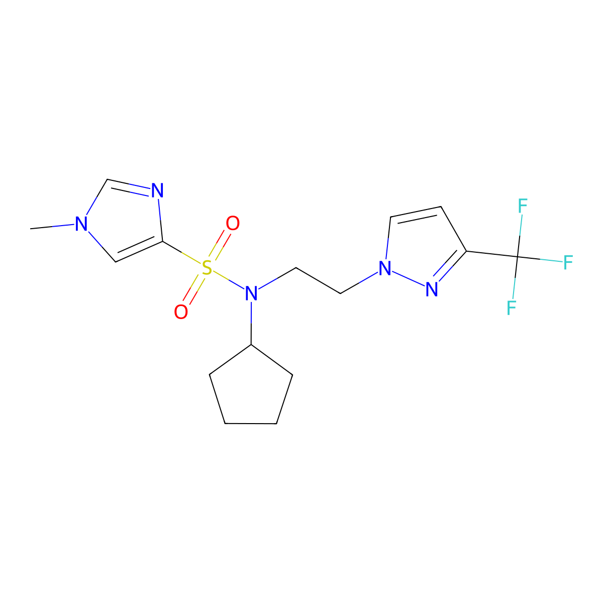 N-cyclopentyl-1-methyl-N-{2-[3-(trifluoromethyl)-1H-pyrazol-1-yl]ethyl}-1H-imidazole-4-sulfonamide molecular structure, CAS 2034555-34-3