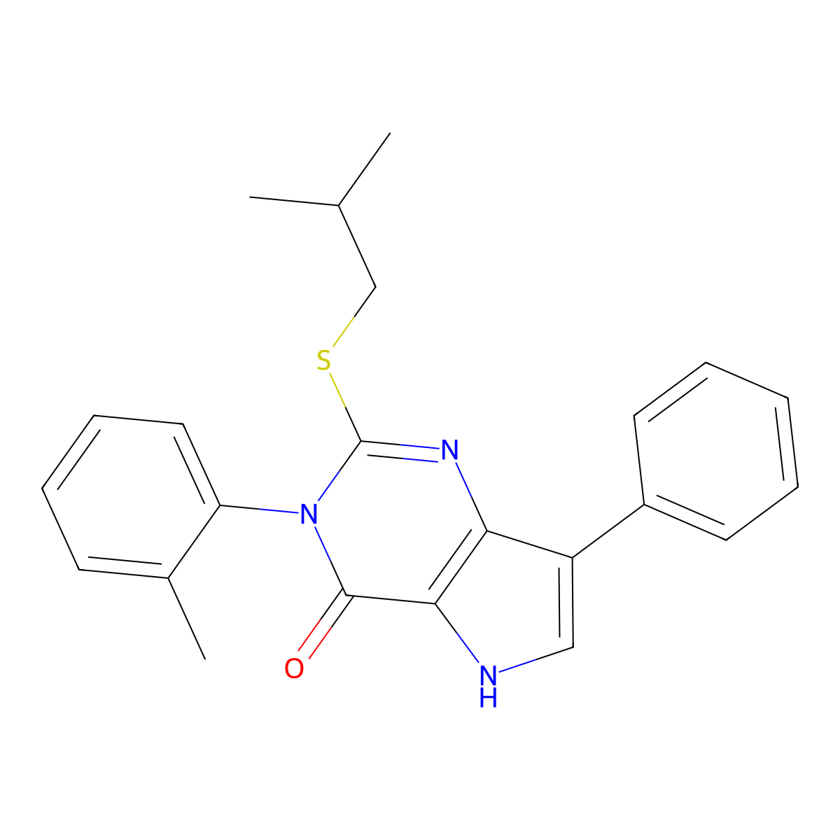 2-(isobutylthio)-7-phenyl-3-(o-tolyl)-3H-pyrrolo[3,2-d]pyrimidin-4(5H)-one molecular structure, CAS 2034555-36-5