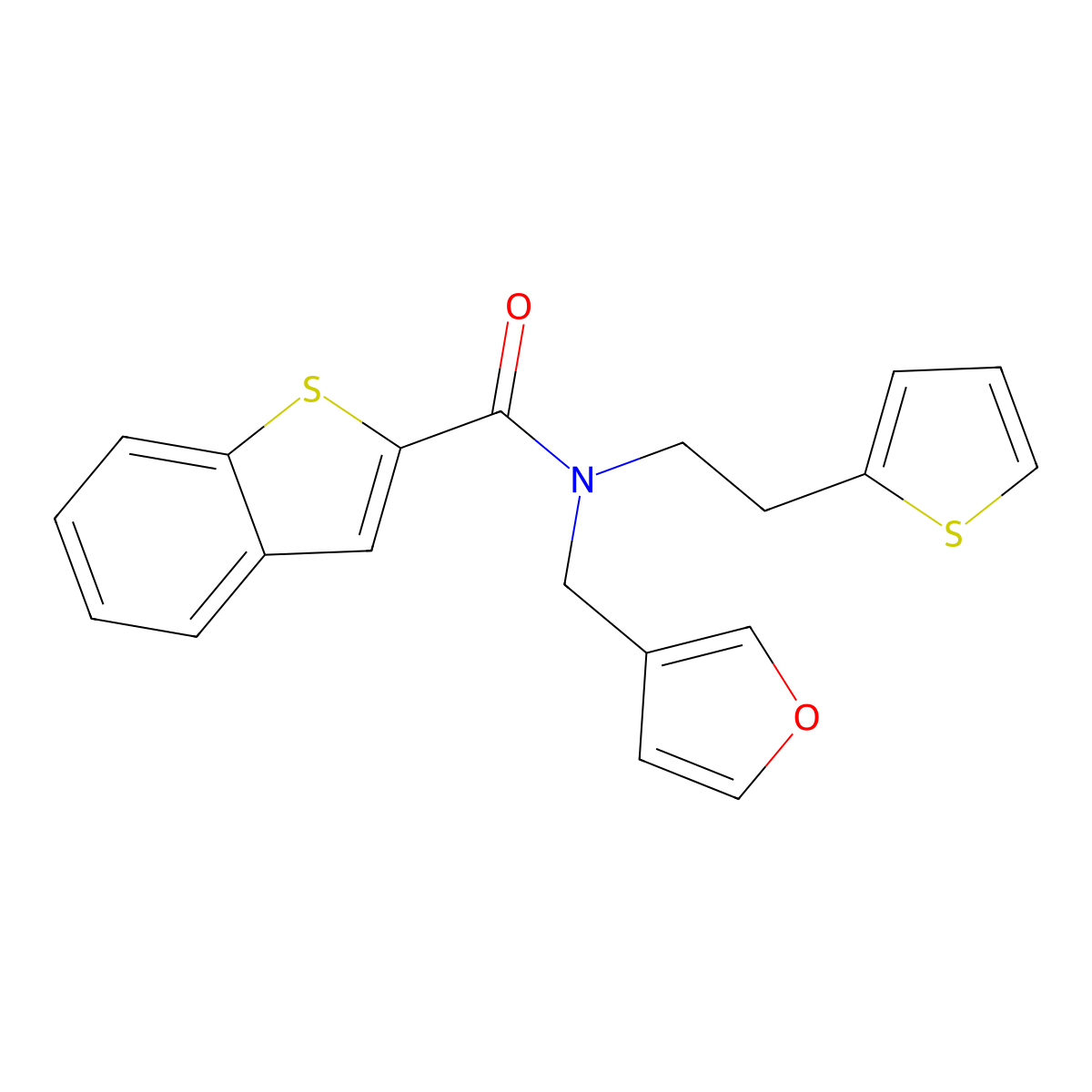 N-(furan-3-ylmethyl)-N-(2-(thiophen-2-yl)ethyl)benzo[b]thiophene-2-carboxamide molecular structure, CAS 2034555-37-6
