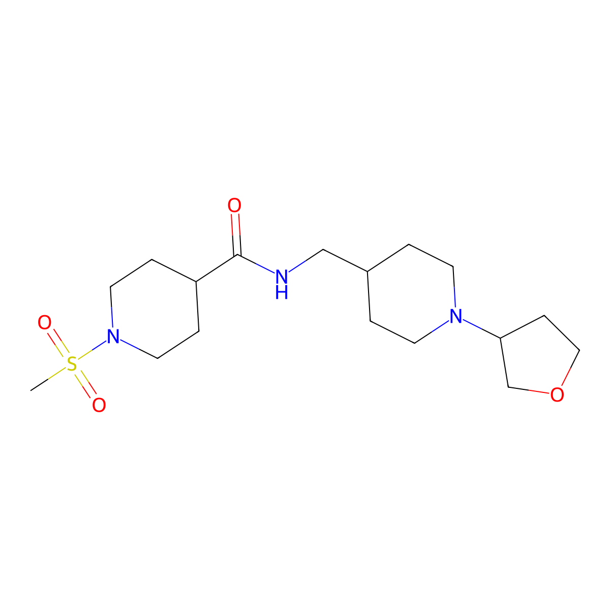 1-(methylsulfonyl)-N-((1-(tetrahydrofuran-3-yl)piperidin-4-yl)methyl)piperidine-4-carboxamide molecular structure, CAS 2034555-38-7