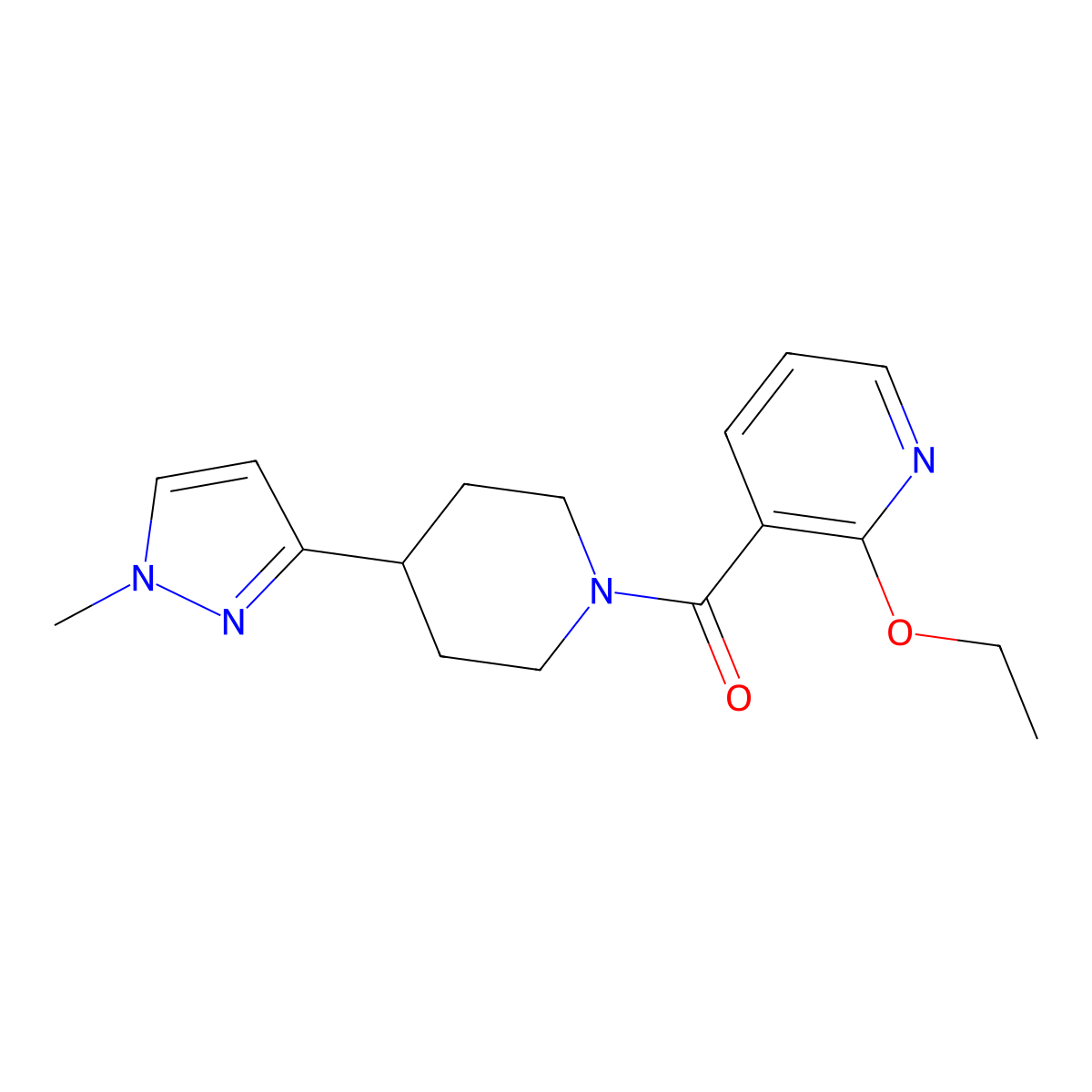 (2-ethoxypyridin-3-yl)(4-(1-methyl-1H-pyrazol-3-yl)piperidin-1-yl)methanone molecular structure, CAS 2034555-41-2