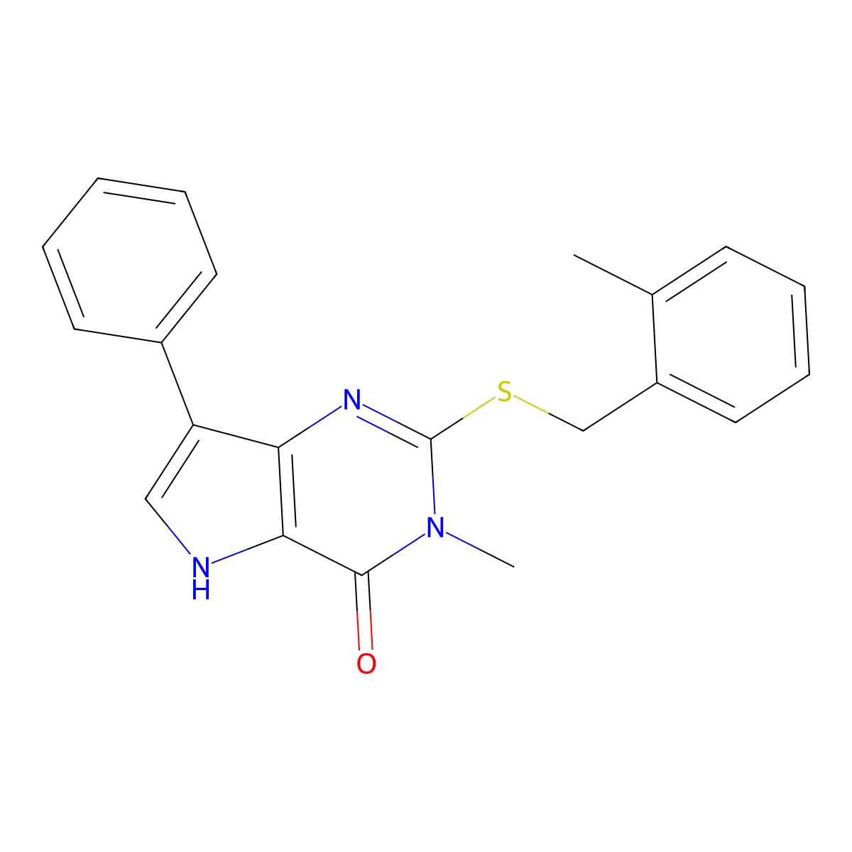 3-methyl-2-((2-methylbenzyl)thio)-7-phenyl-3H-pyrrolo[3,2-d]pyrimidin-4(5H)-one molecular structure, CAS 2034555-42-3