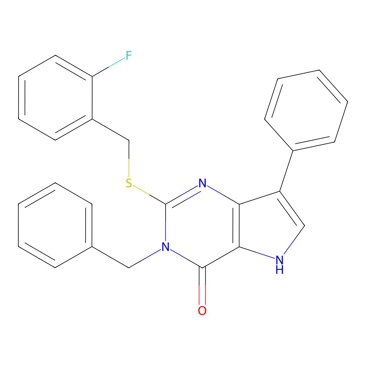 3-benzyl-2-((2-fluorobenzyl)thio)-7-phenyl-3H-pyrrolo[3,2-d]pyrimidin-4(5H)-one molecular structure, CAS 2034555-48-9
