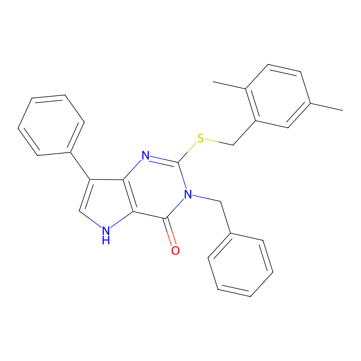 3-benzyl-2-((2,5-dimethylbenzyl)thio)-7-phenyl-3H-pyrrolo[3,2-d]pyrimidin-4(5H)-one molecular structure, CAS 2034555-51-4