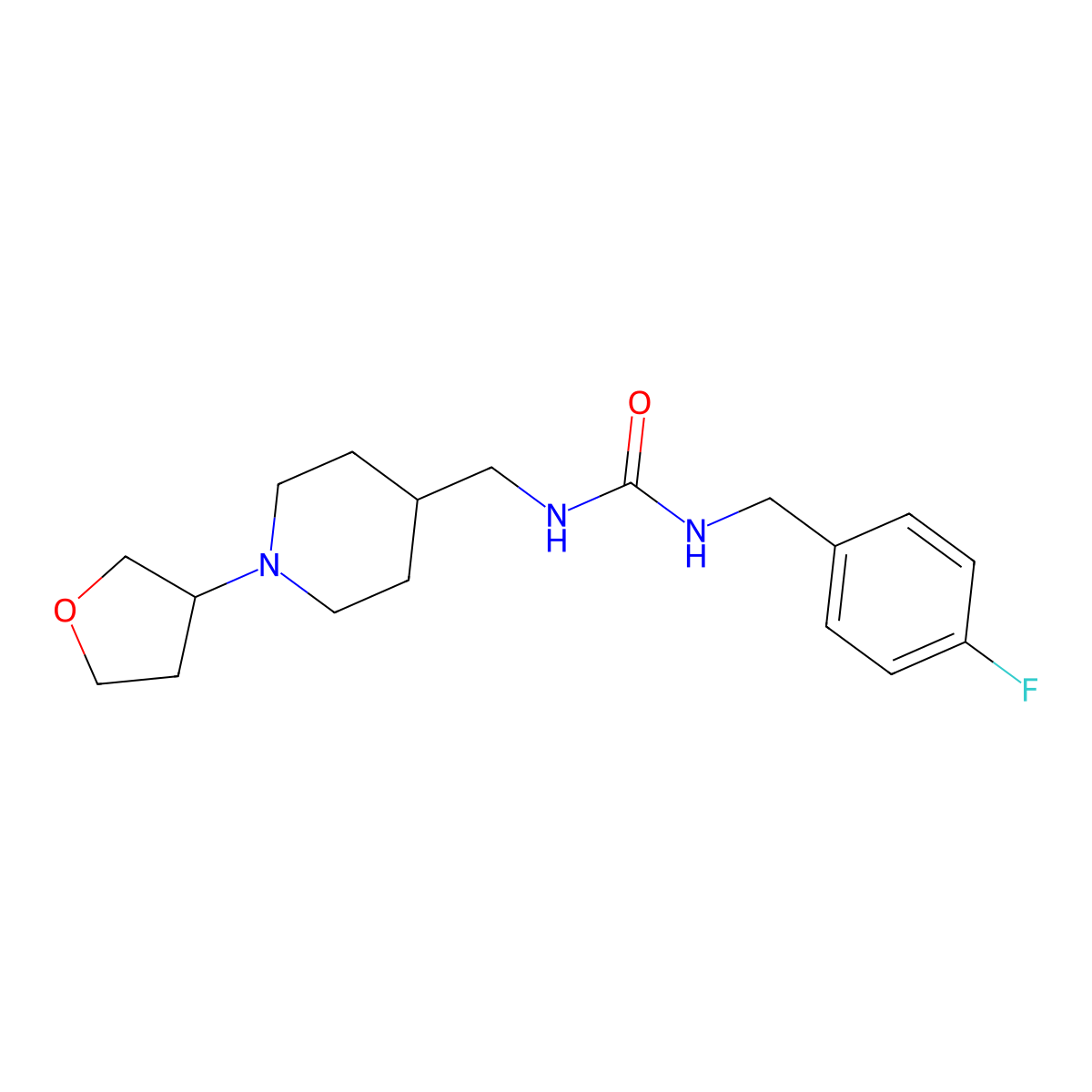 1-(4-Fluorobenzyl)-3-((1-(tetrahydrofuran-3-yl)piperidin-4-yl)methyl)urea molecular structure, CAS 2034555-54-7