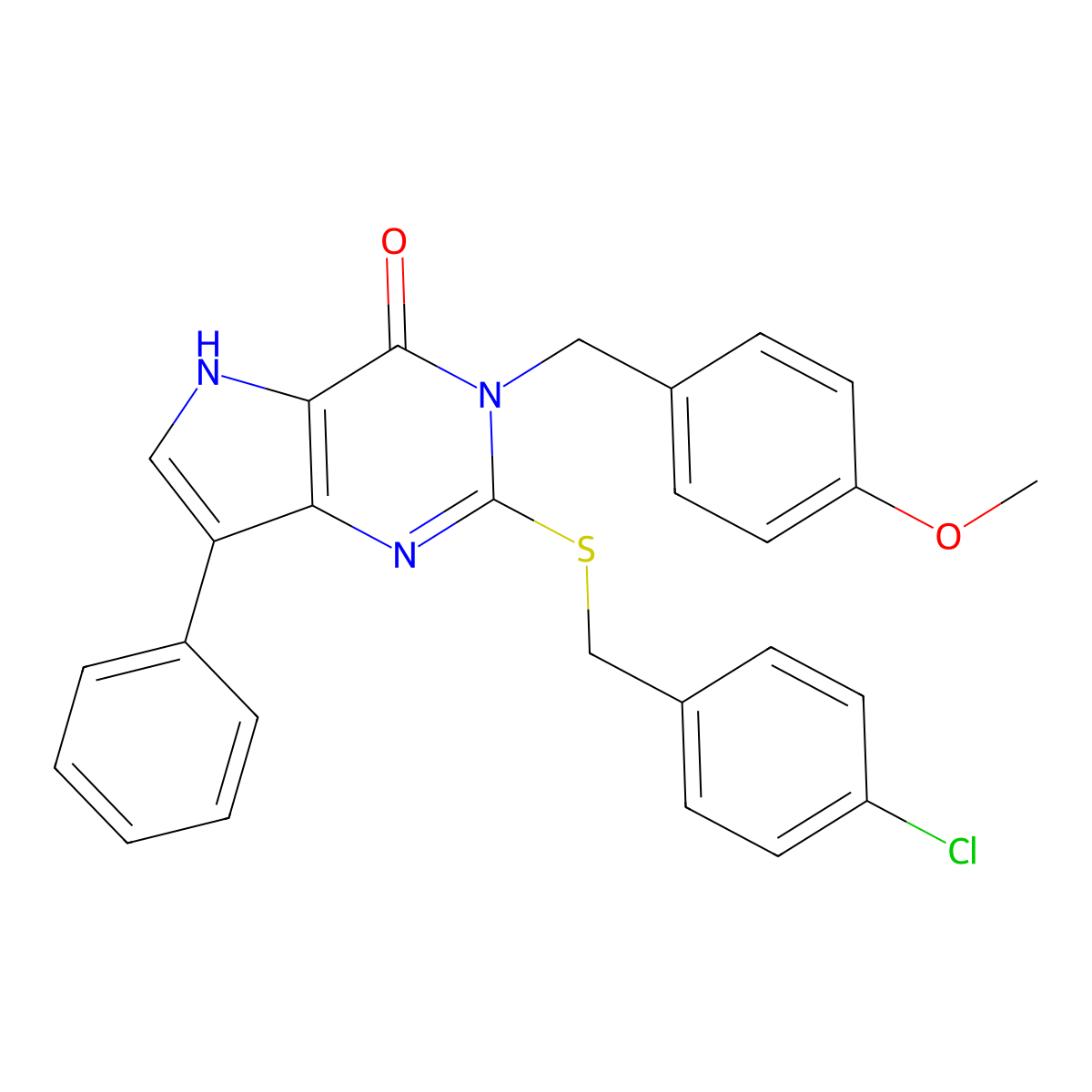 2-((4-chlorobenzyl)thio)-3-(4-methoxybenzyl)-7-phenyl-3H-pyrrolo[3,2-d]pyrimidin-4(5H)-one molecular structure, CAS 2034555-55-8