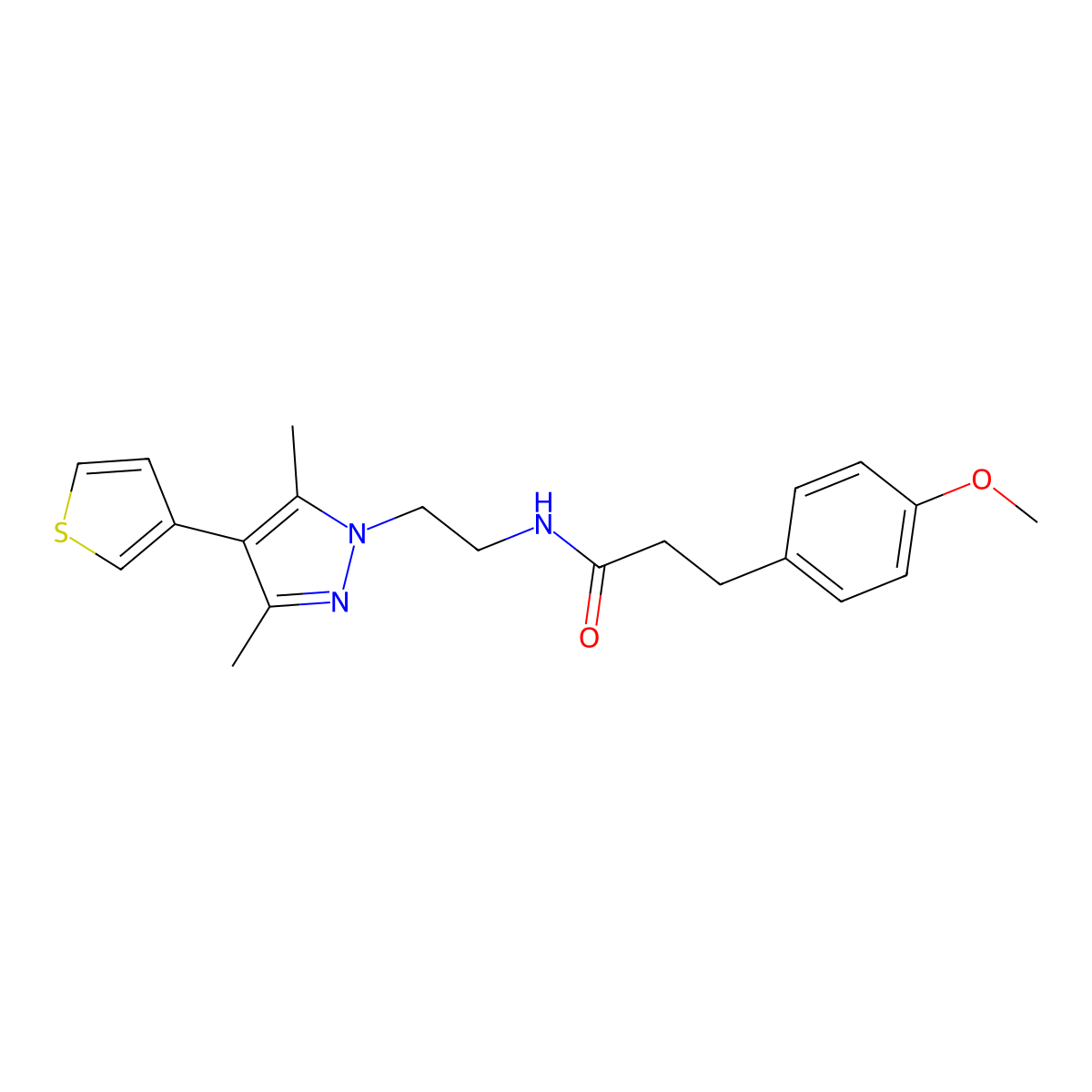 N-{2-[3,5-dimethyl-4-(thiophen-3-yl)-1H-pyrazol-1-yl]ethyl}-3-(4-methoxyphenyl)propanamide molecular structure, CAS 2034555-56-9