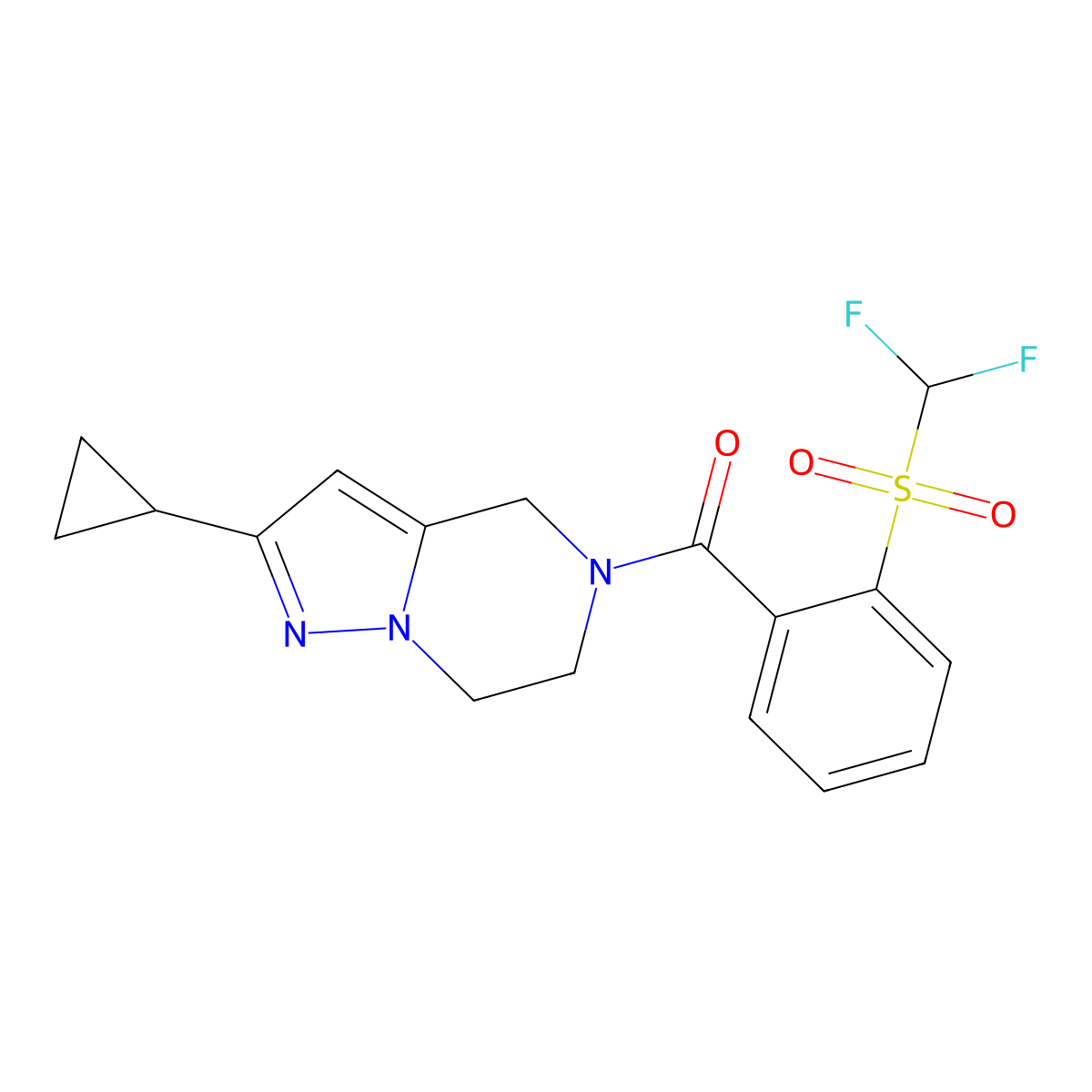 (2-cyclopropyl-6,7-dihydropyrazolo[1,5-a]pyrazin-5(4H)-yl)(2-((difluoromethyl)sulfonyl)phenyl)methanone molecular structure, CAS 2034555-57-0
