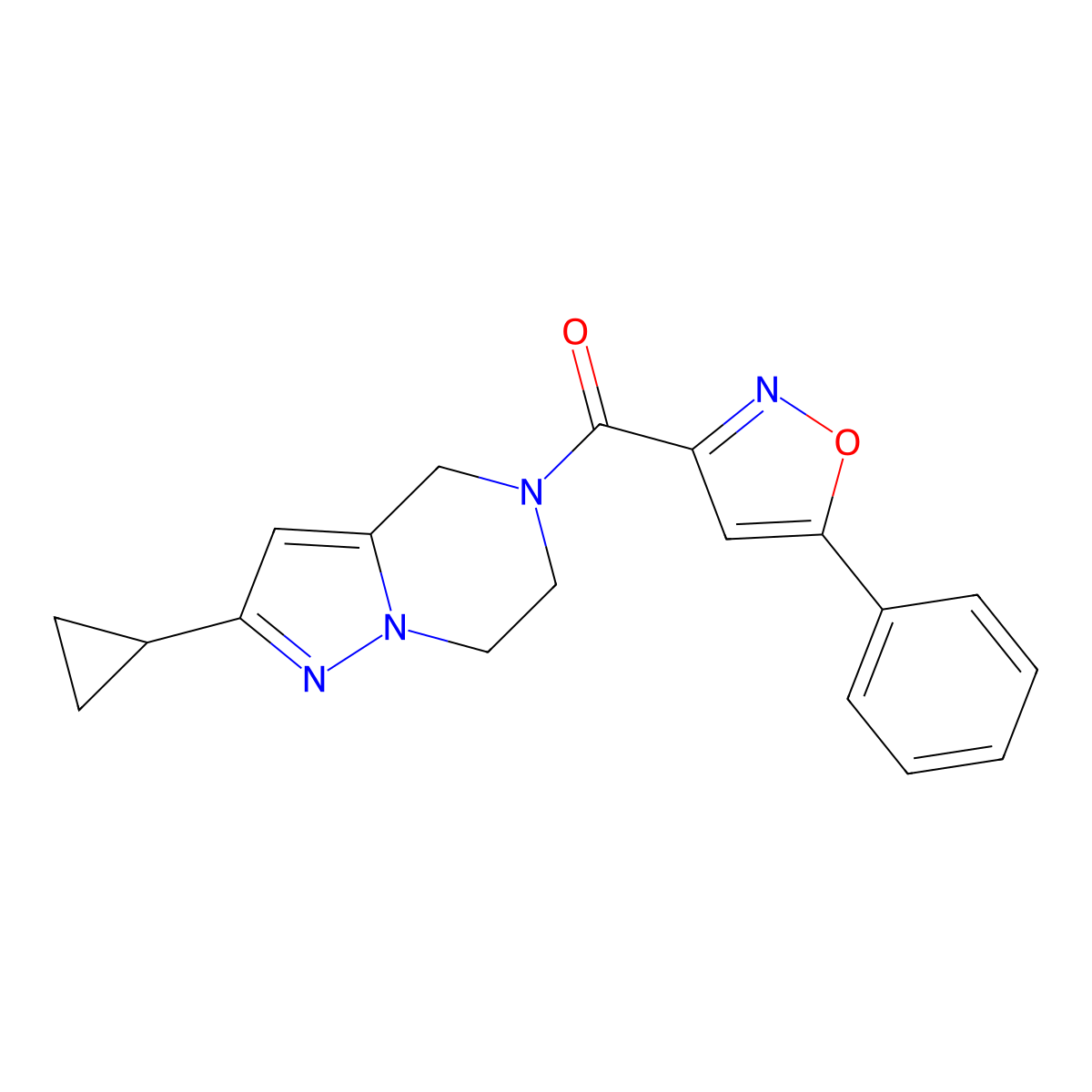 (2-cyclopropyl-6,7-dihydropyrazolo[1,5-a]pyrazin-5(4H)-yl)(5-phenylisoxazol-3-yl)methanone molecular structure, CAS 2034555-66-1