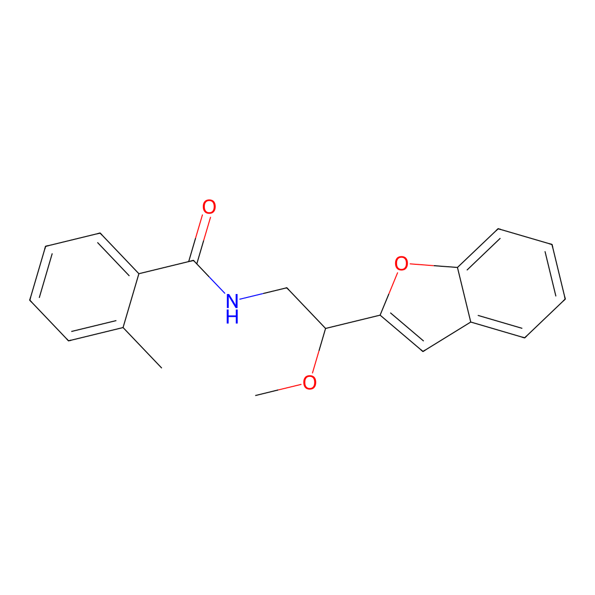 N-(2-(benzofuran-2-yl)-2-methoxyethyl)-2-methylbenzamide molecular structure, CAS 2034555-68-3