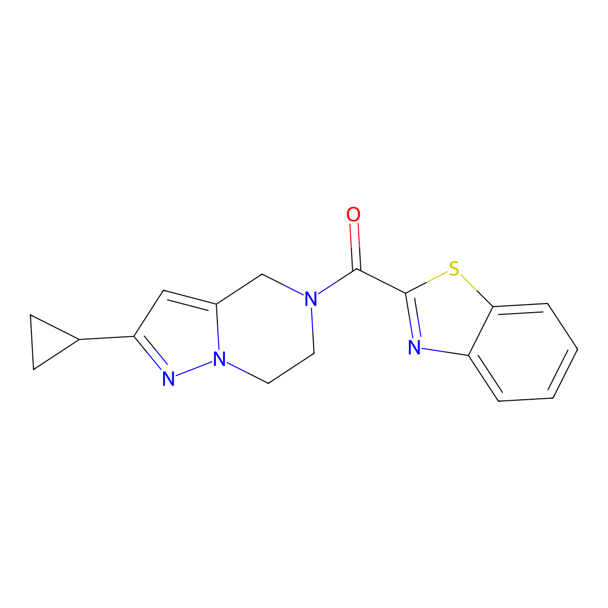 benzo[d]thiazol-2-yl(2-cyclopropyl-6,7-dihydropyrazolo[1,5-a]pyrazin-5(4H)-yl)methanone molecular structure, CAS 2034555-70-7