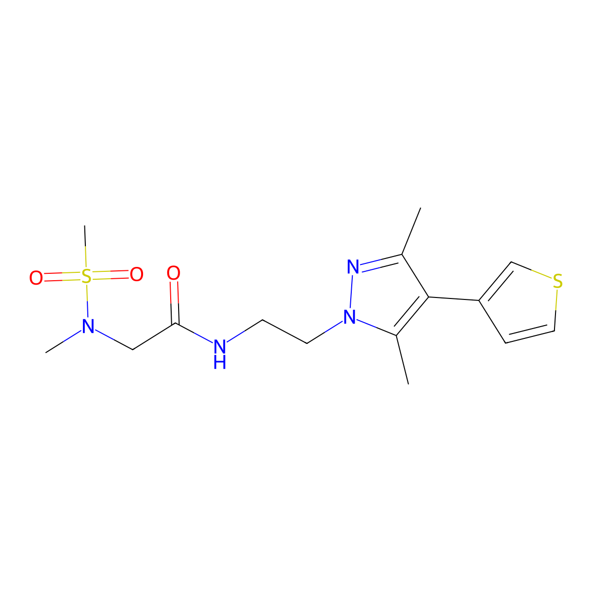 N-{2-[3,5-dimethyl-4-(thiophen-3-yl)-1H-pyrazol-1-yl]ethyl}-2-(N-methylmethanesulfonamido)acetamide molecular structure, CAS 2034555-71-8