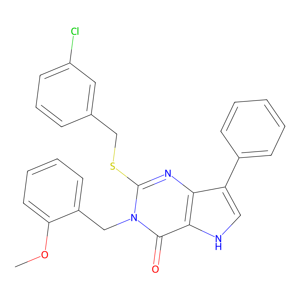2-((3-chlorobenzyl)thio)-3-(2-methoxybenzyl)-7-phenyl-3H-pyrrolo[3,2-d]pyrimidin-4(5H)-one molecular structure, CAS 2034555-75-2