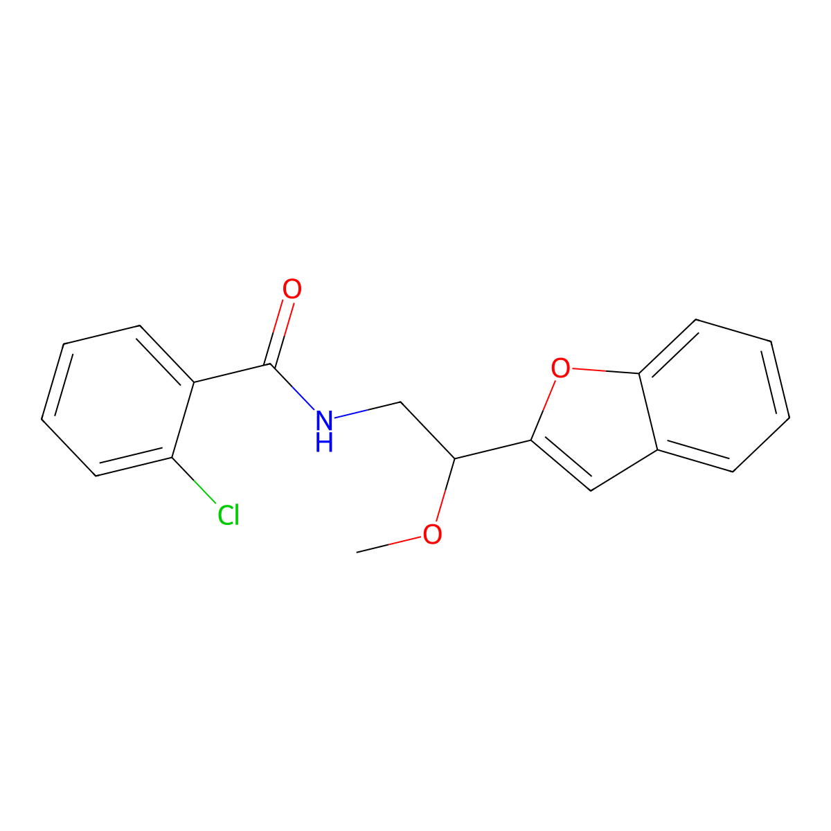 N-(2-(benzofuran-2-yl)-2-methoxyethyl)-2-chlorobenzamide molecular structure, CAS 2034555-77-4