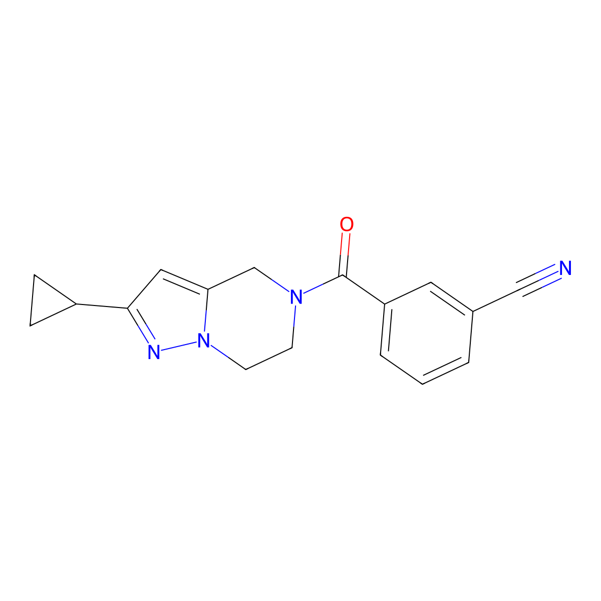 3-(2-Cyclopropyl-4,5,6,7-tetrahydropyrazolo[1,5-a]pyrazine-5-carbonyl)benzonitrile molecular structure, CAS 2034555-80-9