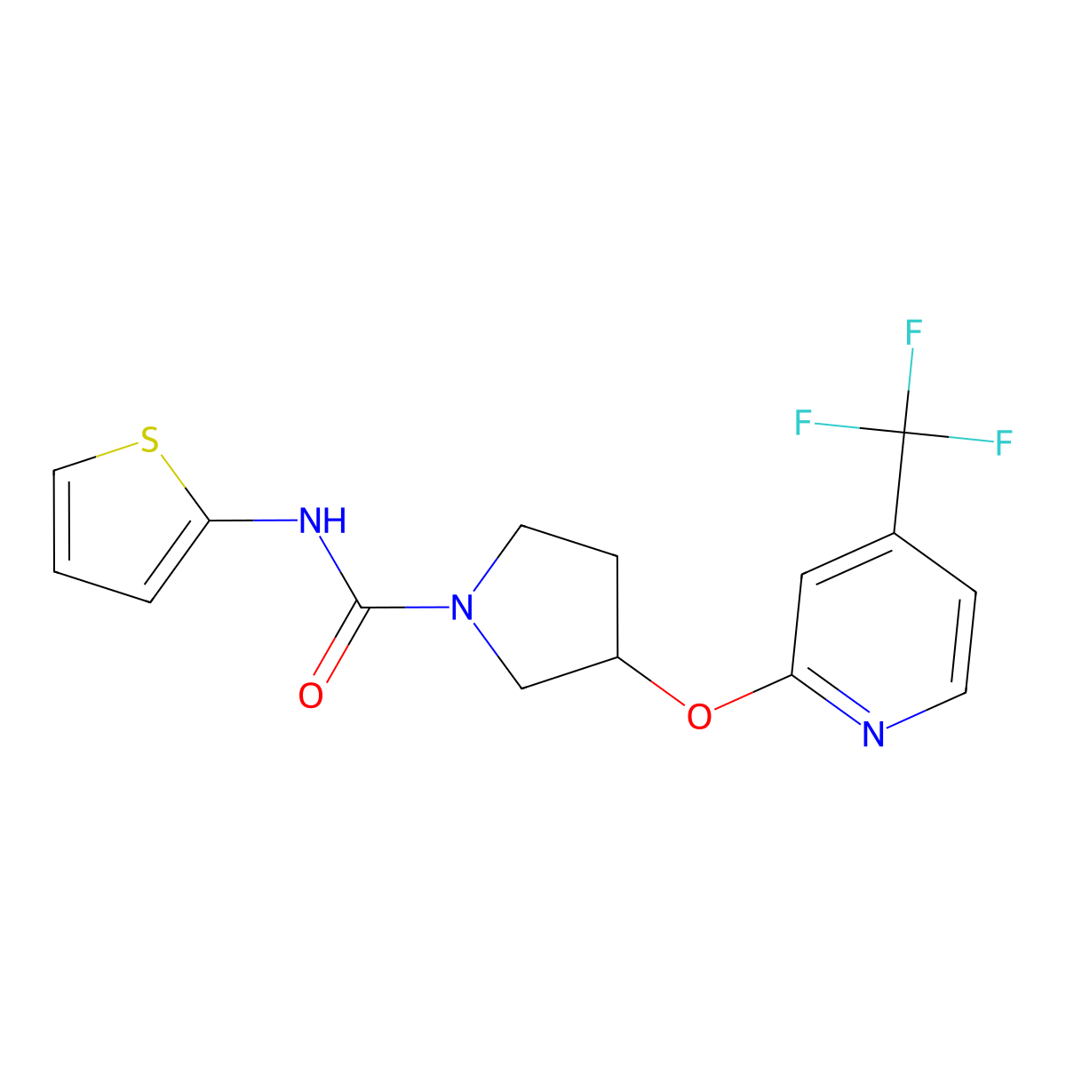 N-(thiophen-2-yl)-3-{[4-(trifluoromethyl)pyridin-2-yl]oxy}pyrrolidine-1-carboxamide molecular structure, CAS 2034555-83-2