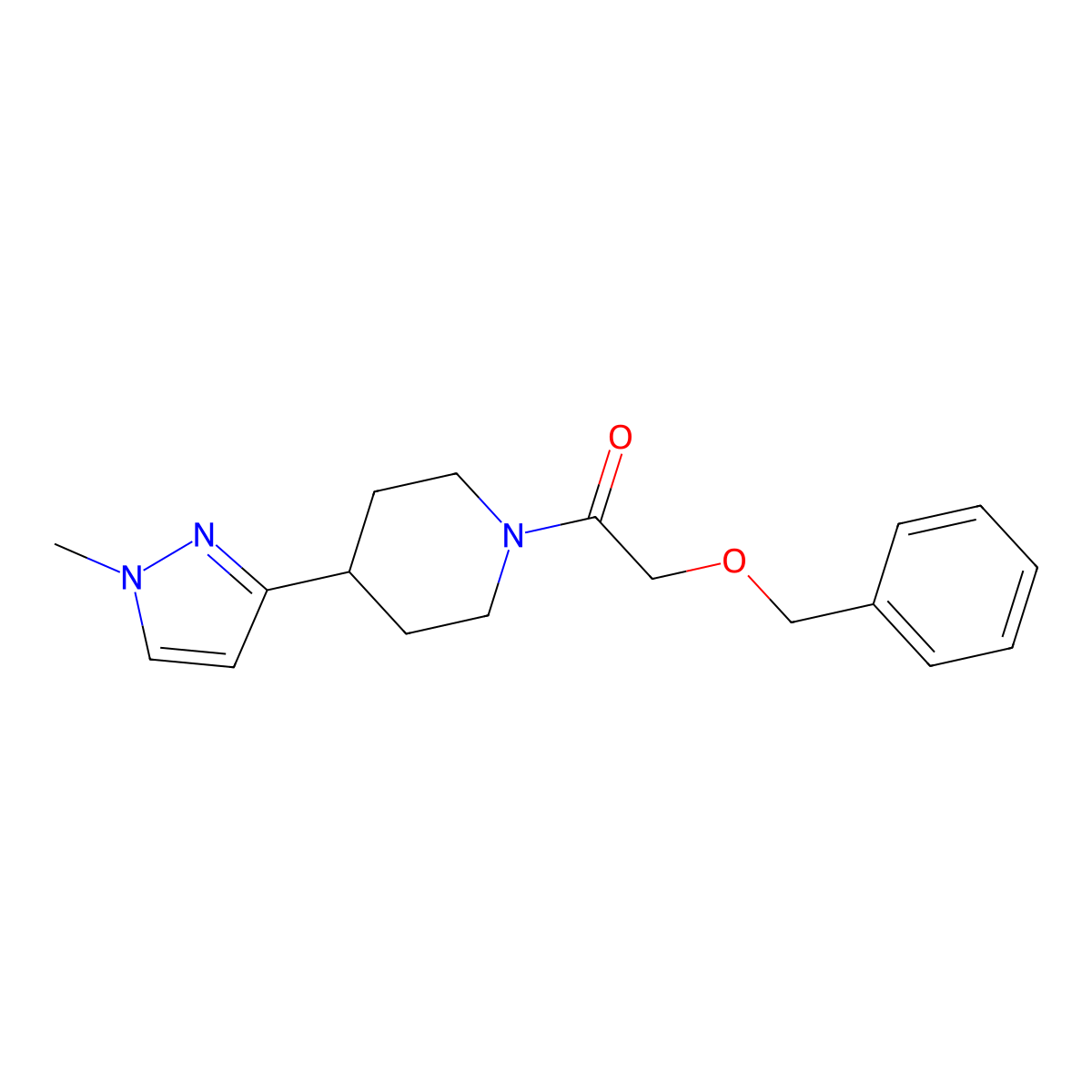 2-(benzyloxy)-1-(4-(1-methyl-1H-pyrazol-3-yl)piperidin-1-yl)ethanone molecular structure, CAS 2034555-84-3