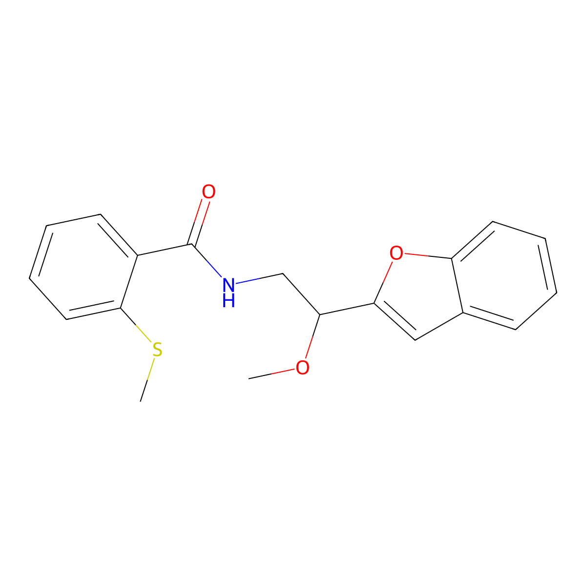 N-(2-(benzofuran-2-yl)-2-methoxyethyl)-2-(methylthio)benzamide molecular structure, CAS 2034555-93-4