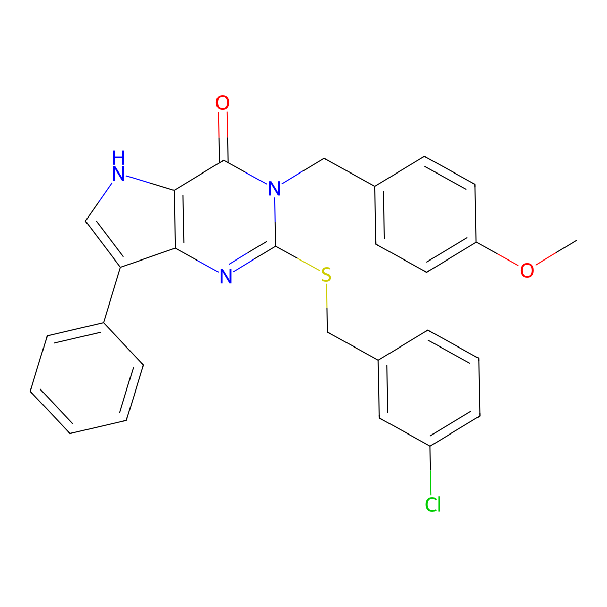 2-((3-chlorobenzyl)thio)-3-(4-methoxybenzyl)-7-phenyl-3H-pyrrolo[3,2-d]pyrimidin-4(5H)-one molecular structure, CAS 2034555-95-6