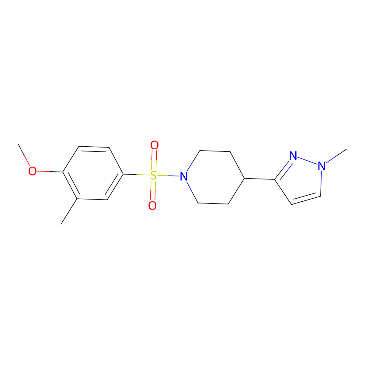 1-((4-methoxy-3-methylphenyl)sulfonyl)-4-(1-methyl-1H-pyrazol-3-yl)piperidine molecular structure, CAS 2034555-98-9
