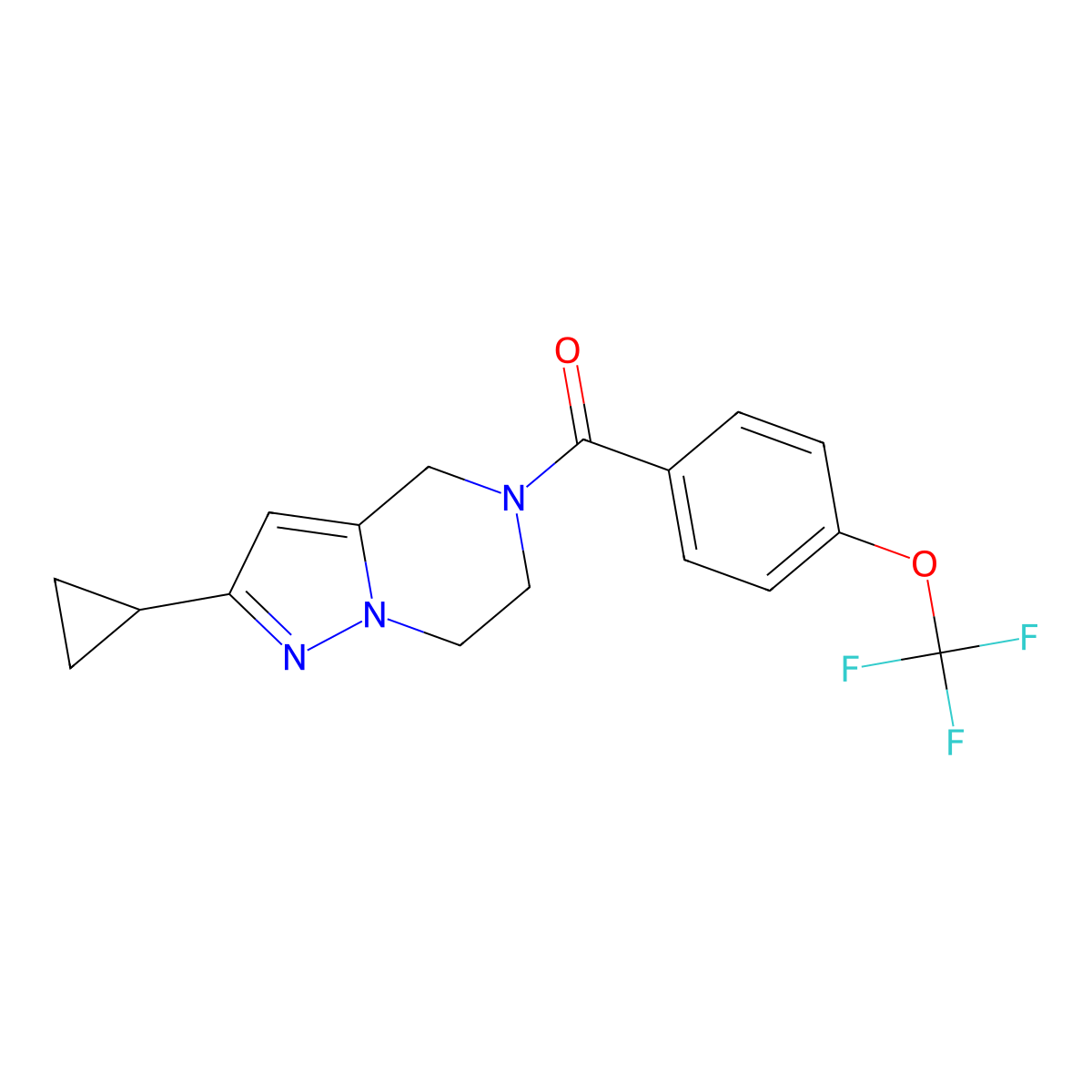 (2-cyclopropyl-6,7-dihydropyrazolo[1,5-a]pyrazin-5(4H)-yl)(4-(trifluoromethoxy)phenyl)methanone molecular structure, CAS 2034555-99-0