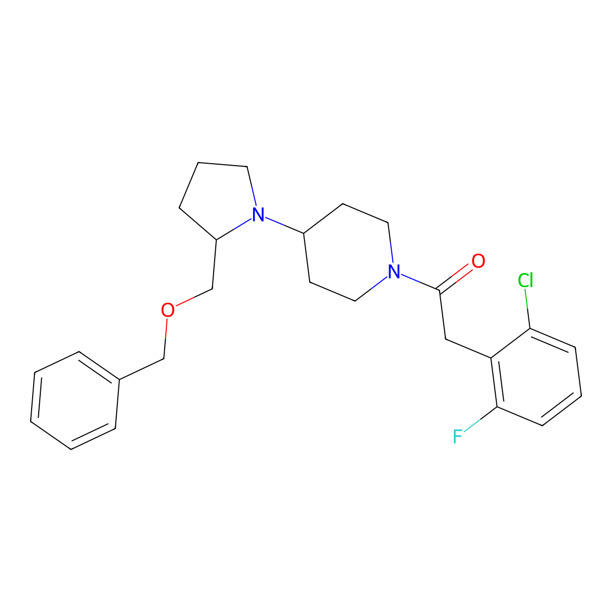 1-(4-(2-((Benzyloxy)methyl)pyrrolidin-1-yl)piperidin-1-yl)-2-(2-chloro-6-fluorophenyl)ethanone molecular structure, CAS 2034556-04-0